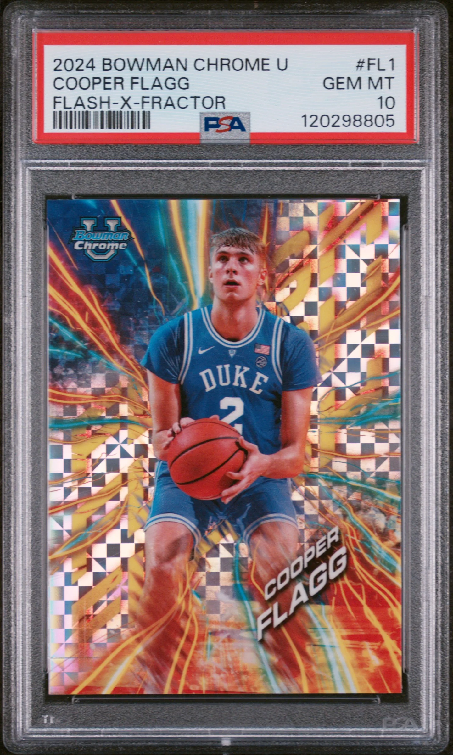 COOPER FLAGG | 2024 BOWMAN CHROME UNIVERSITY FLASH FL1 | FLASH-X-FRACTOR | PSA GEM MT 10