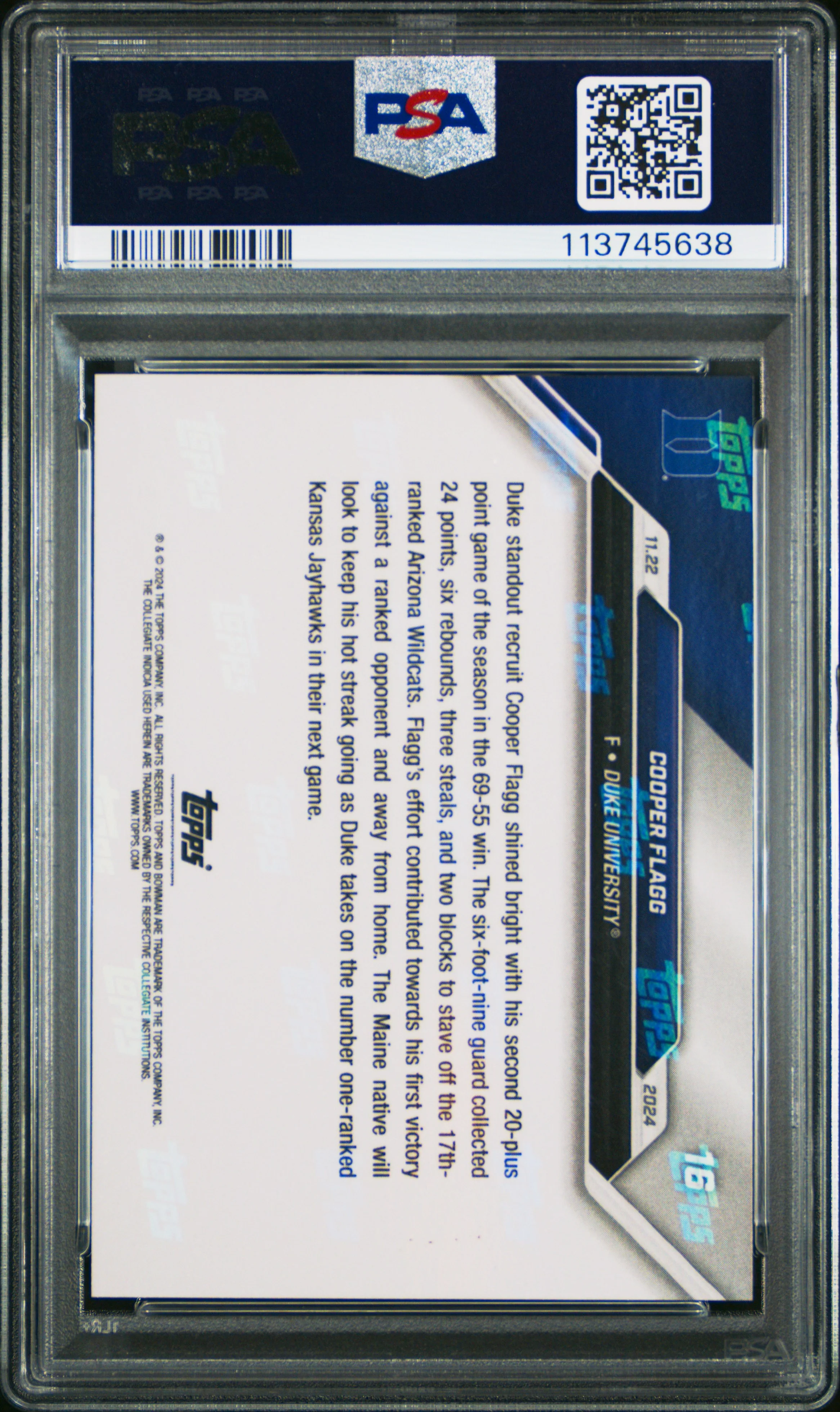 COOPER FLAGG | 2024 BOWMAN U NOW 16 | PSA MINT 9 - Image 2