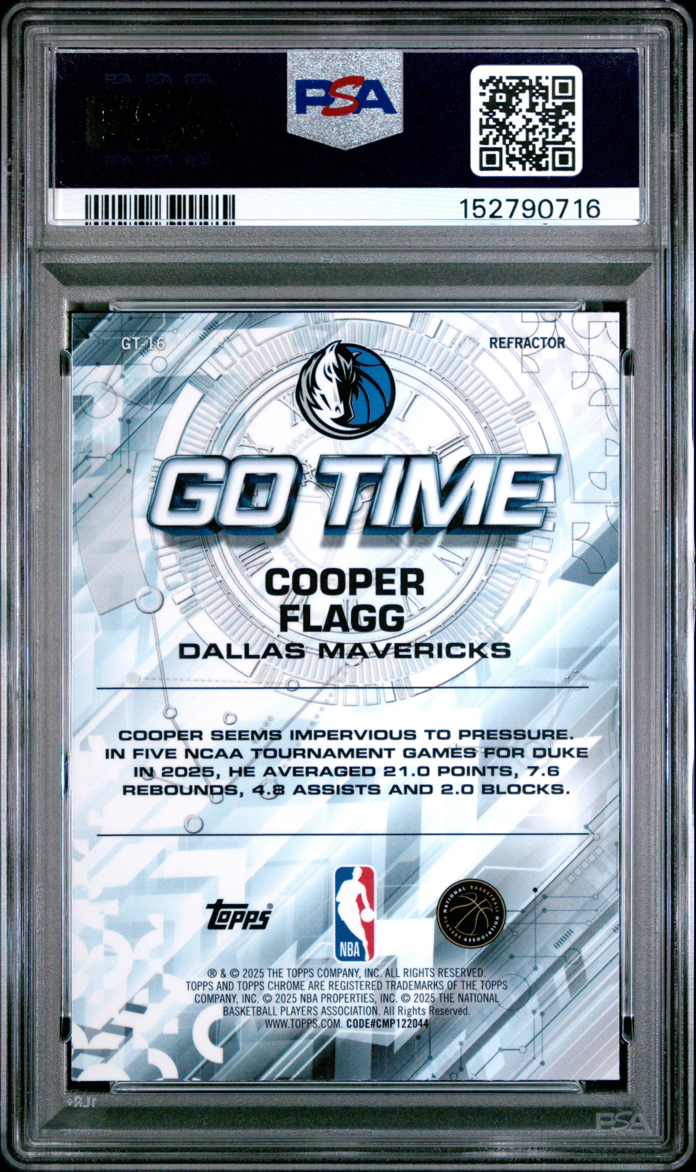 COOPER FLAGG | 2025 TOPPS CHROME GO TIME GT-16 | GO TIME-REFRACTOR | PSA GEM MT 10 - Image 2