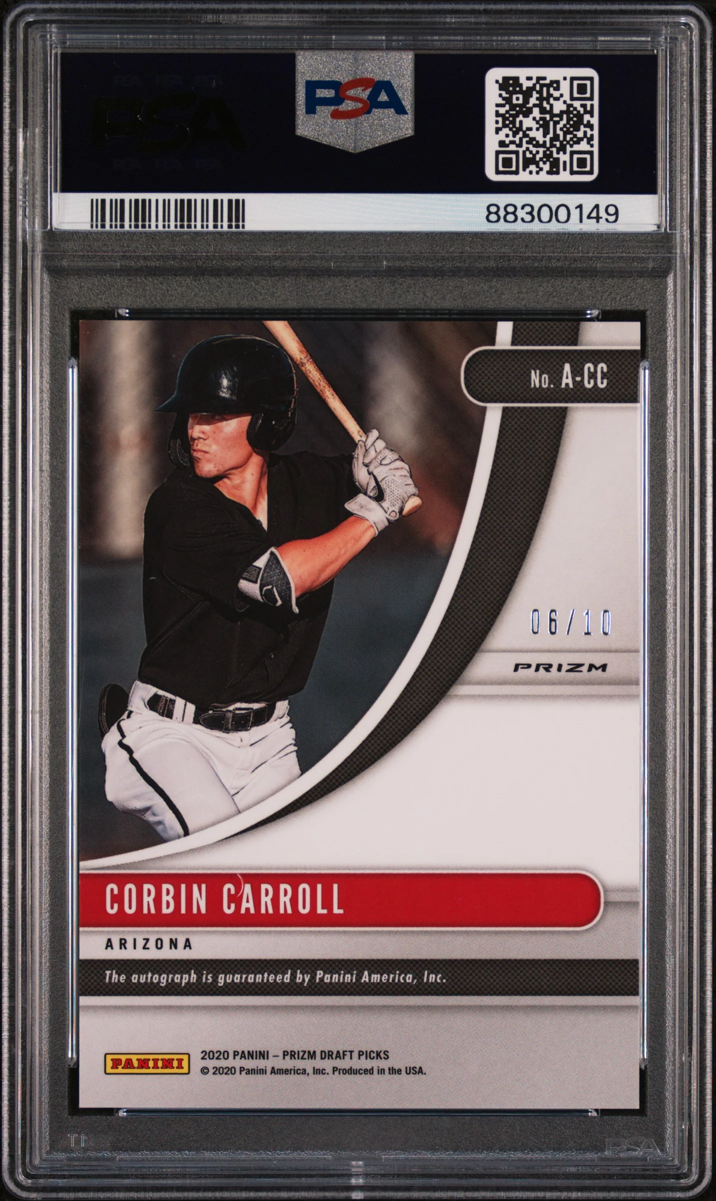 CORBIN CARROLL | 2020 PANINI PRIZM DRAFT PICKS AUTOGRAPHS ACC | AUTOGRAPHS-GOLD PRIZM | PSA GEM MT 10 - Image 2