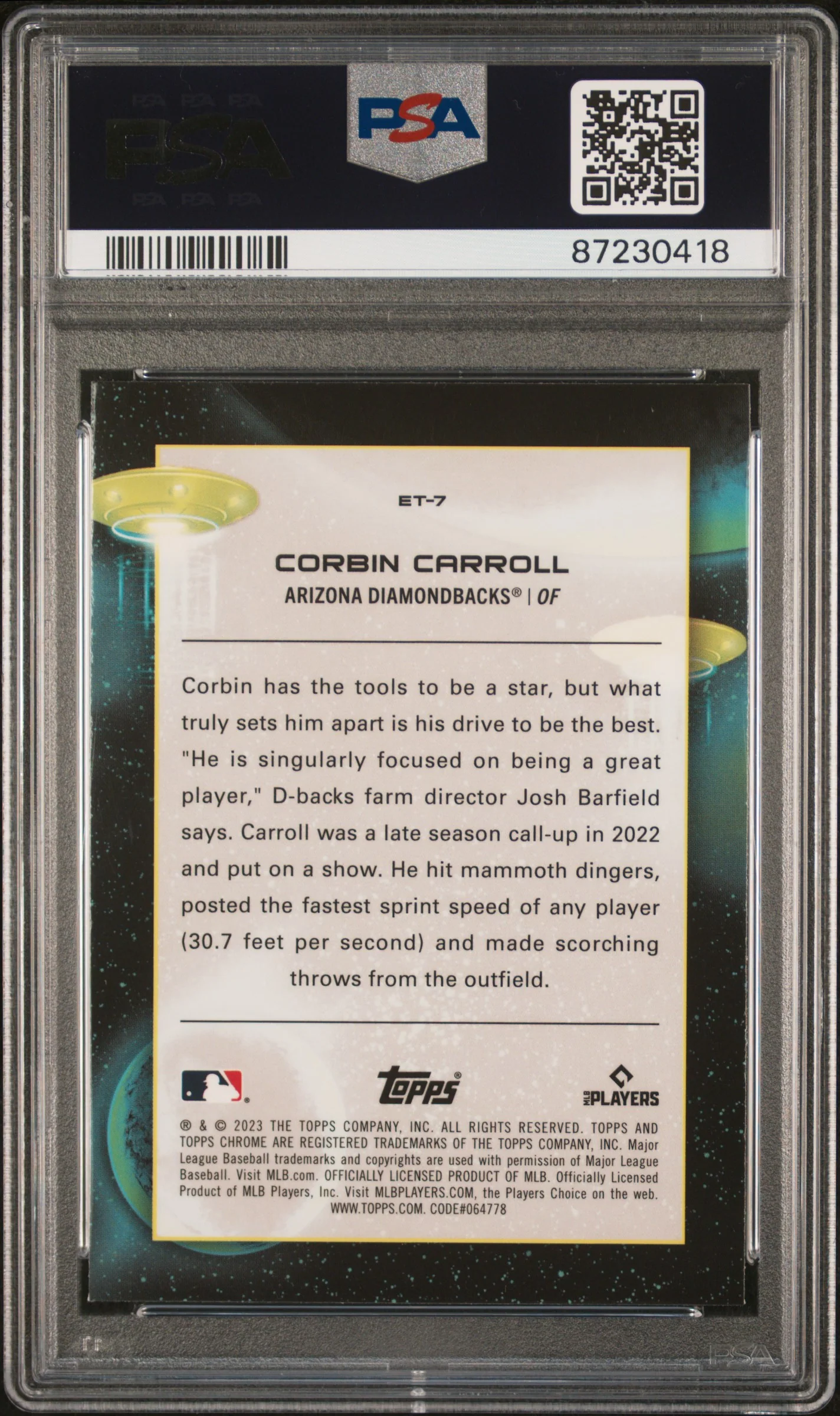 CORBIN CARROLL | 2023 TOPPS COSMIC CHROME EXTRATERRESTRIAL TALENT ET7 | PSA GEM MT 10 - Image 2