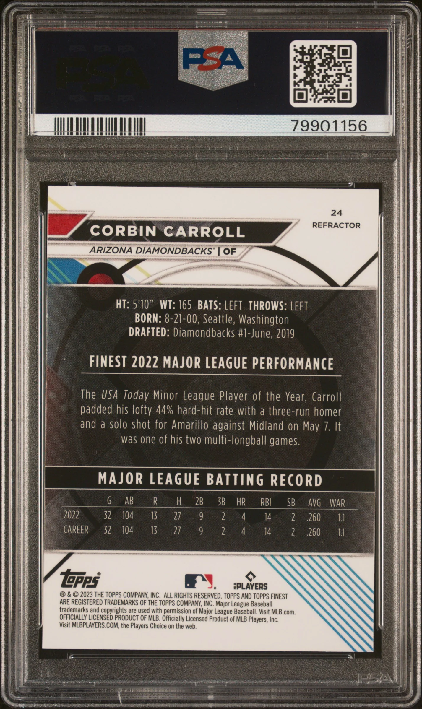CORBIN CARROLL | 2023 TOPPS FINEST 24 | REFRACTOR | PSA GEM MT 10 - Image 2