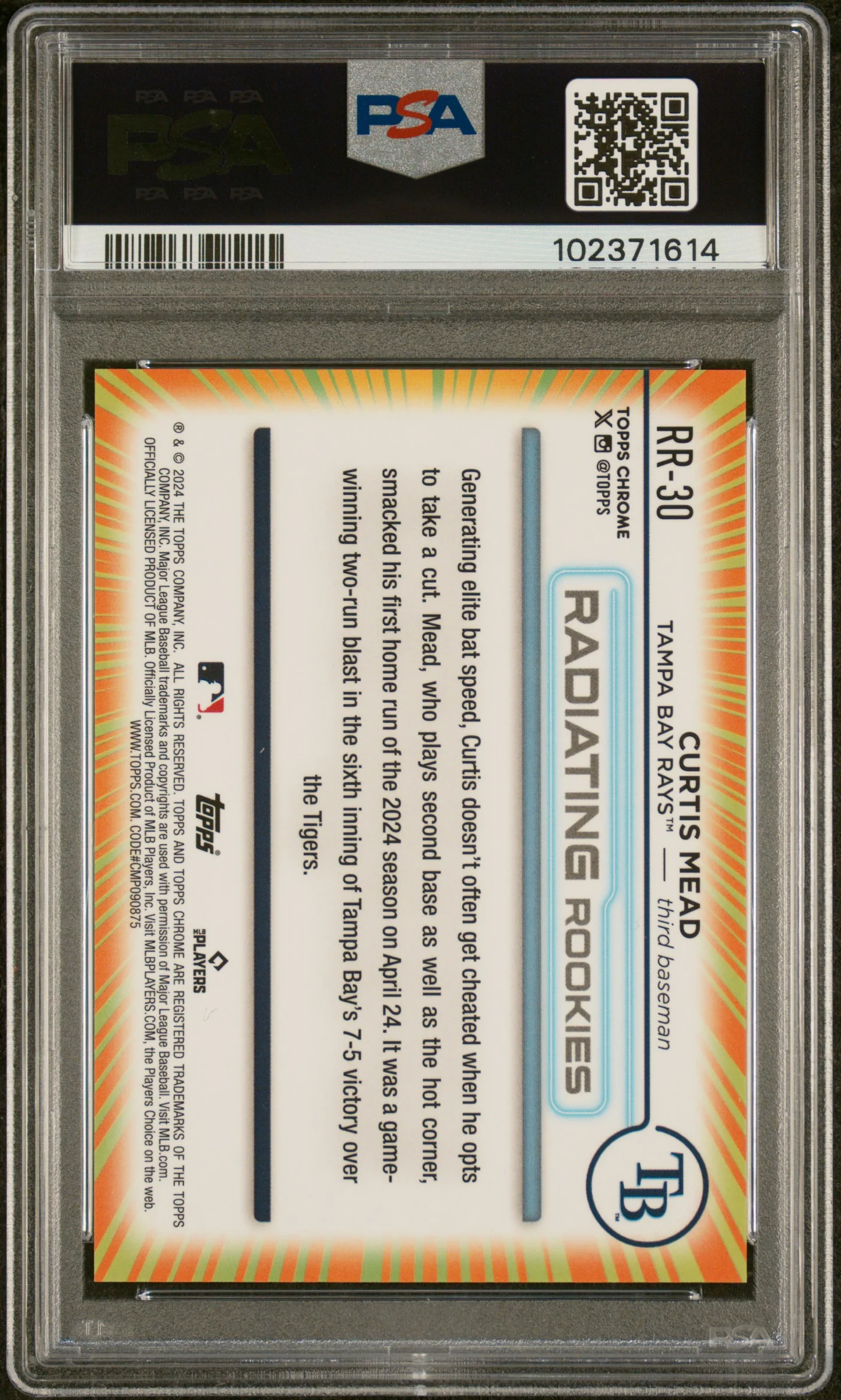 CURTIS MEAD | 2024 TOPPS CHROME RADIATING ROOKIES RR30 | UPDATE | PSA GEM MT 10 - Image 2