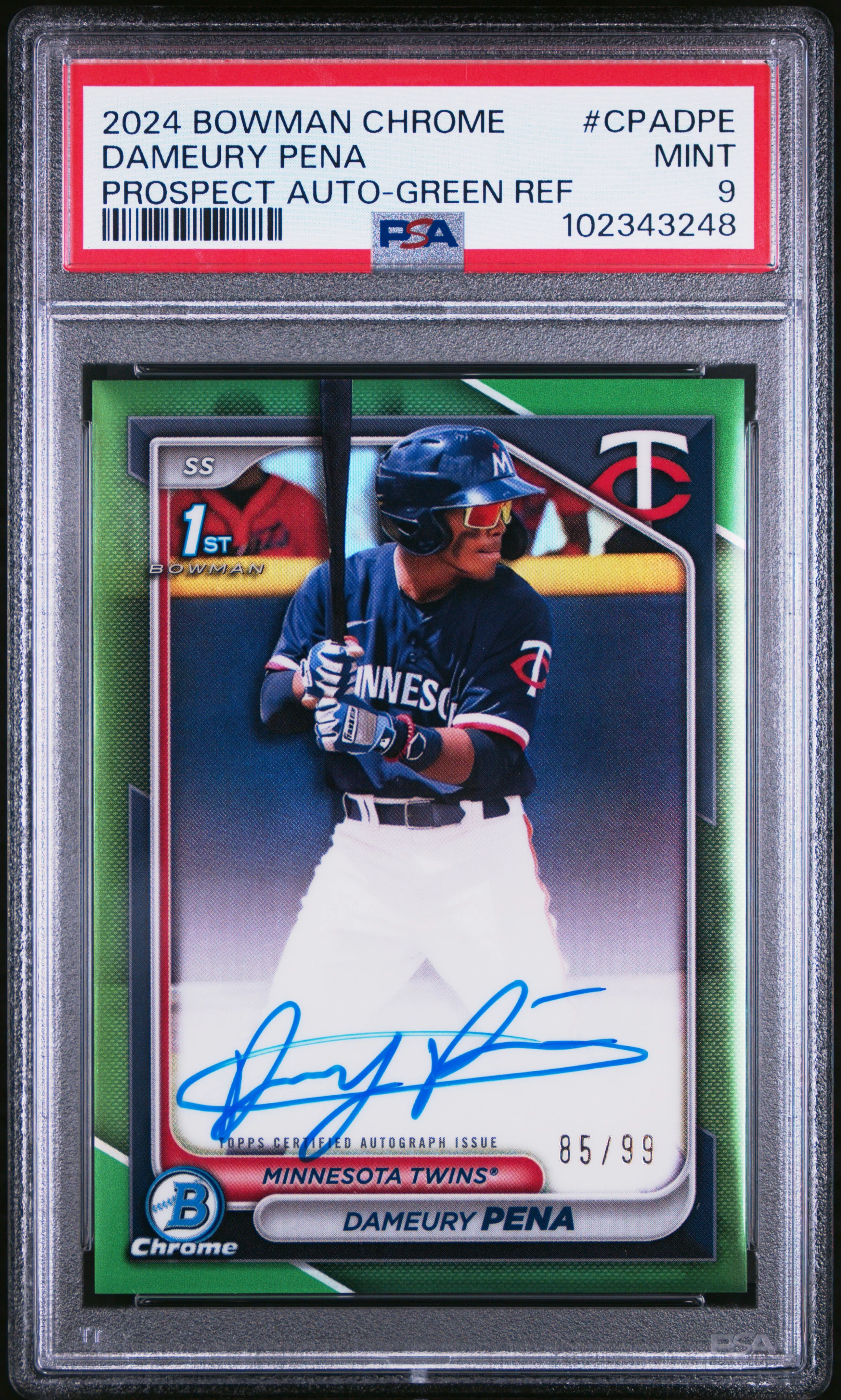 DAMEURY PENA | 2024 BOWMAN CHROME PROSPECT AUTOGRAPHS CPADPE | PROSPECT AUTO-GREEN REF | PSA MINT 9
