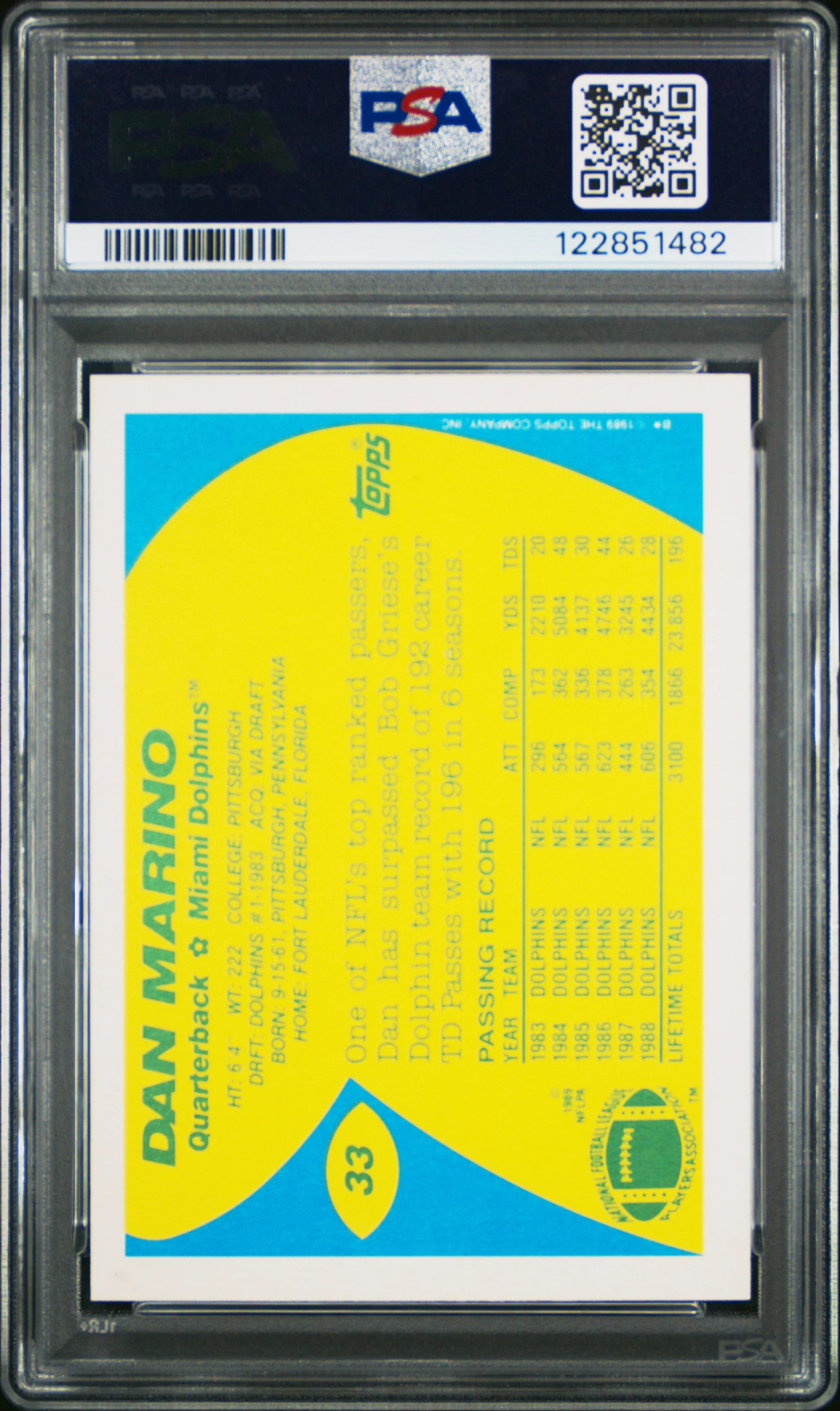 DAN MARINO | 1989 TOPPS AMERICAN/UK 33 | PSA GEM MT 10 - Image 2