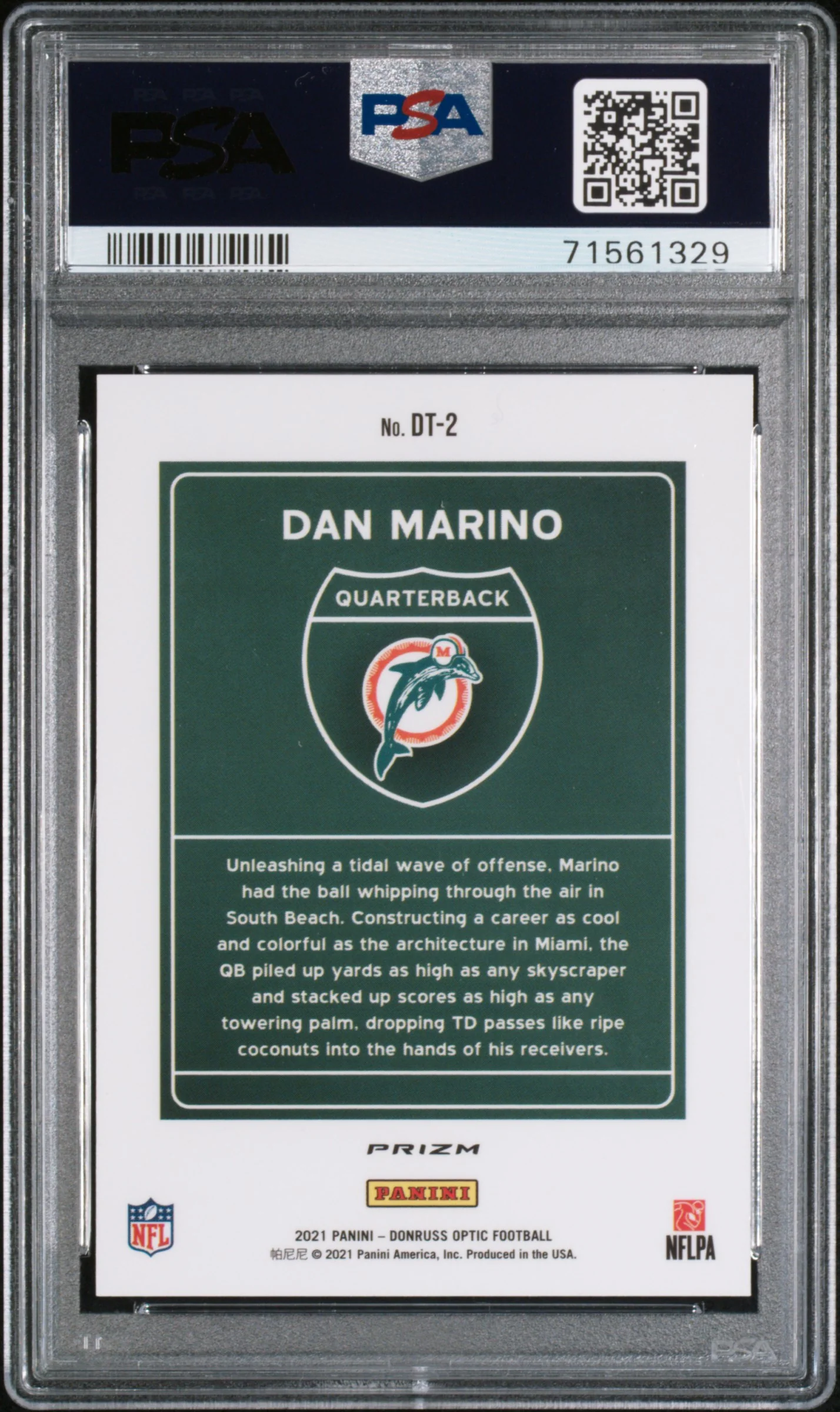 DAN MARINO | 2021 PANINI DONRUSS OPTIC DOWNTOWN DT2 | DOWNTOWN | PSA MINT 9 - Image 2