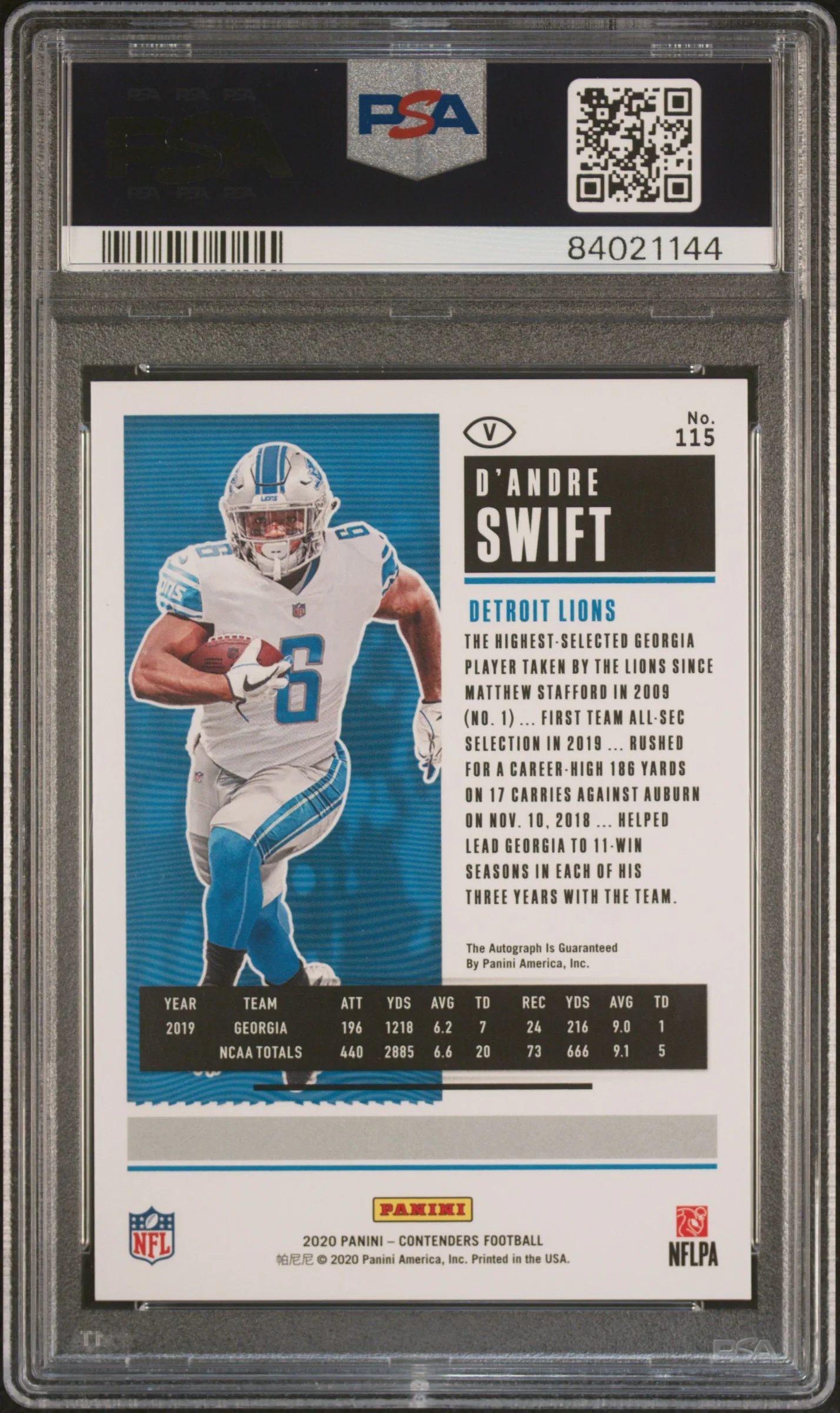 D'ANDRE SWIFT | 2020 PANINI CONTENDERS 115 | VARIATION-AUTOGRAPH | PSA GEM MT 10 - Image 2