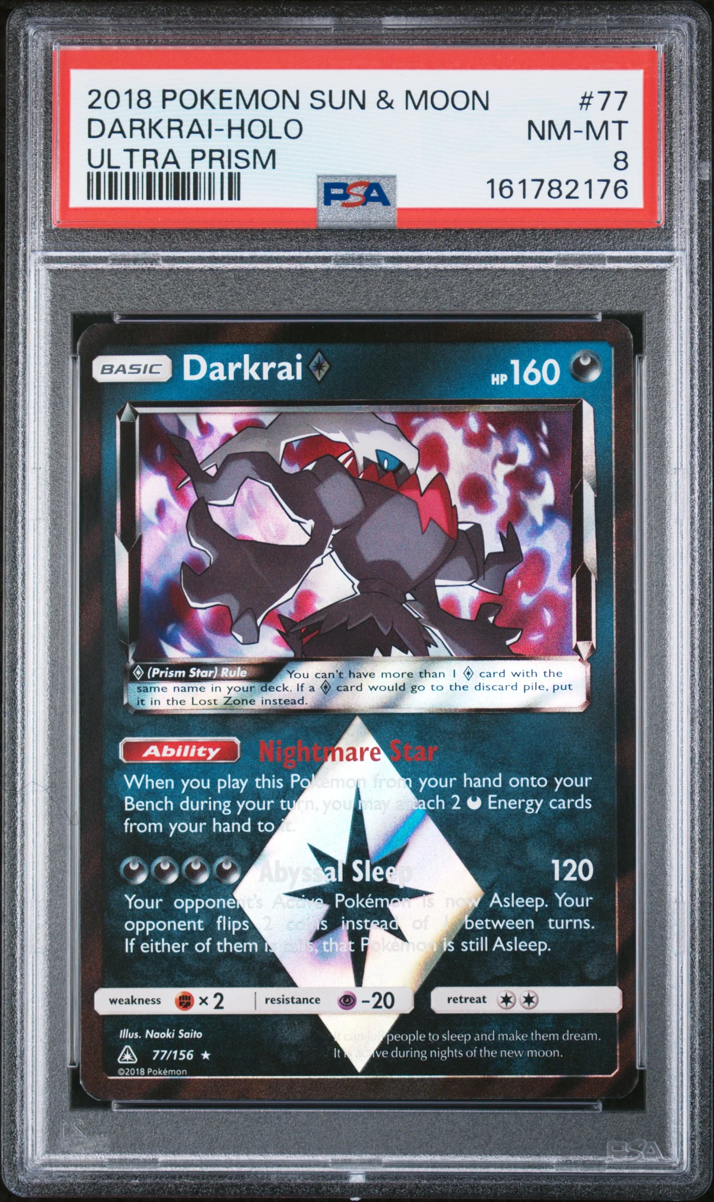 DARKRAI-HOLO | 2018 POKEMON SUN & MOON ULTRA PRISM 77 | ULTRA PRISM | PSA NM-MT 8