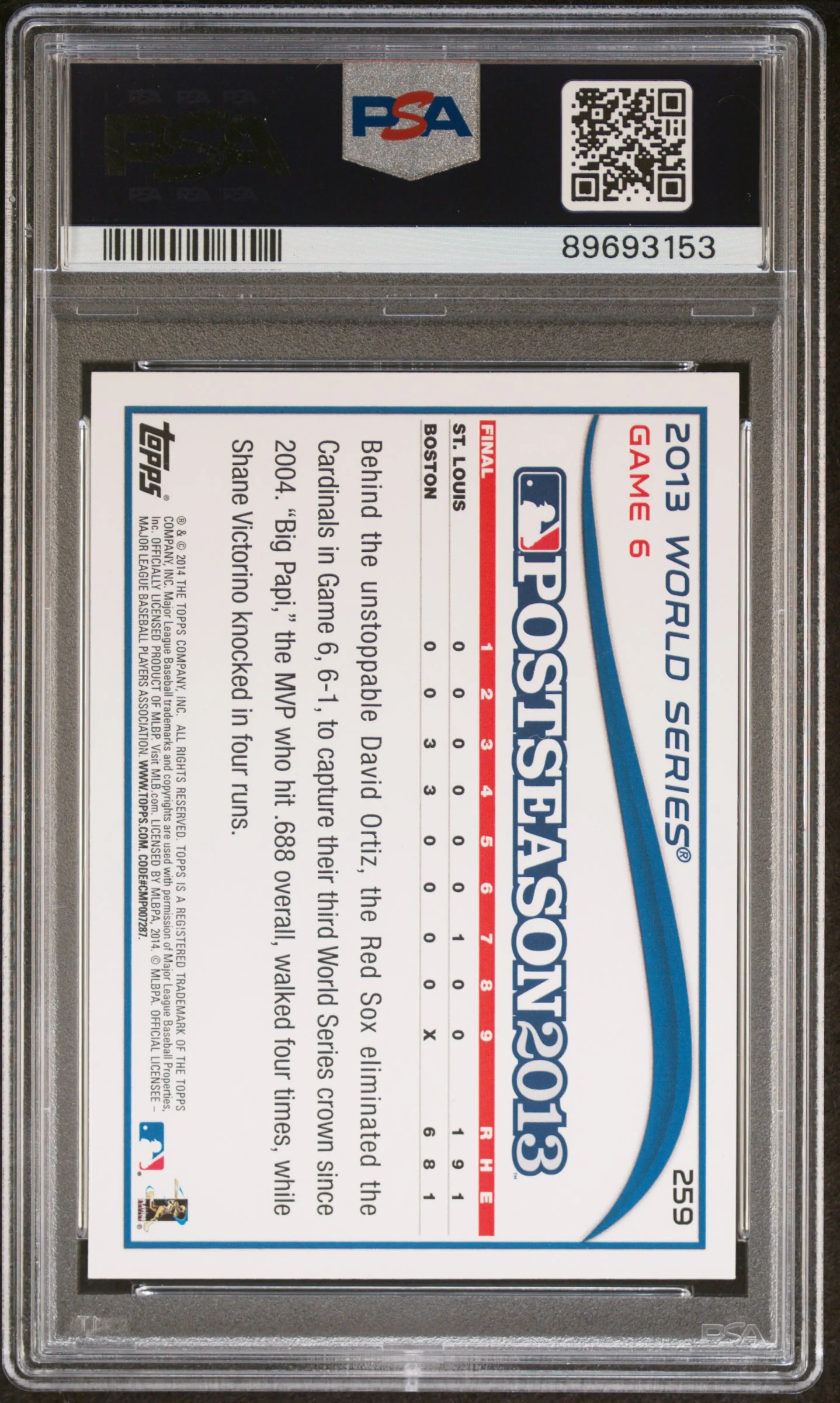 DAVID ORTIZ | 2014 TOPPS 259 | PSA MINT 9 - Image 2
