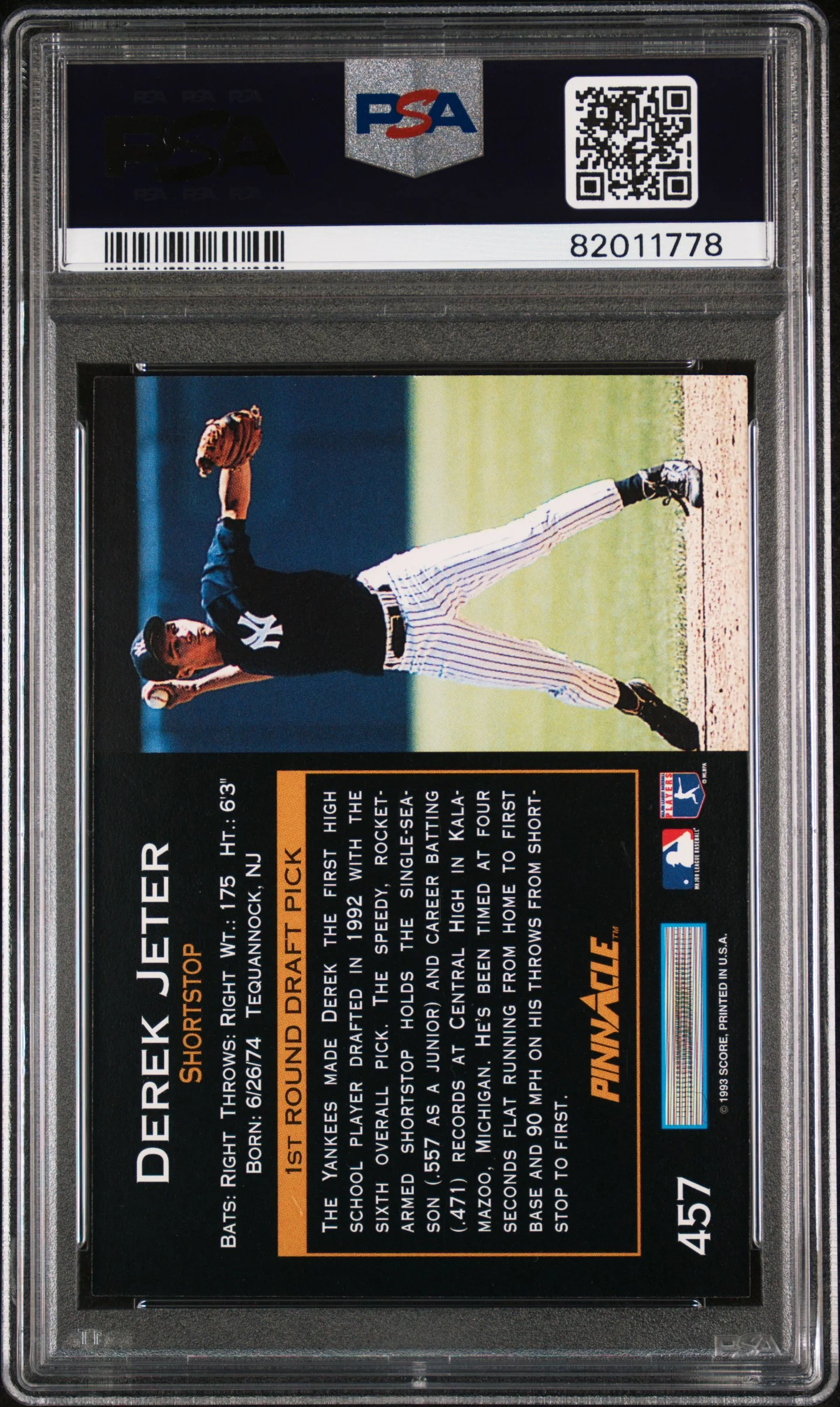 DEREK JETER | 1993 PINNACLE 457 | PSA MINT 9 - Image 2