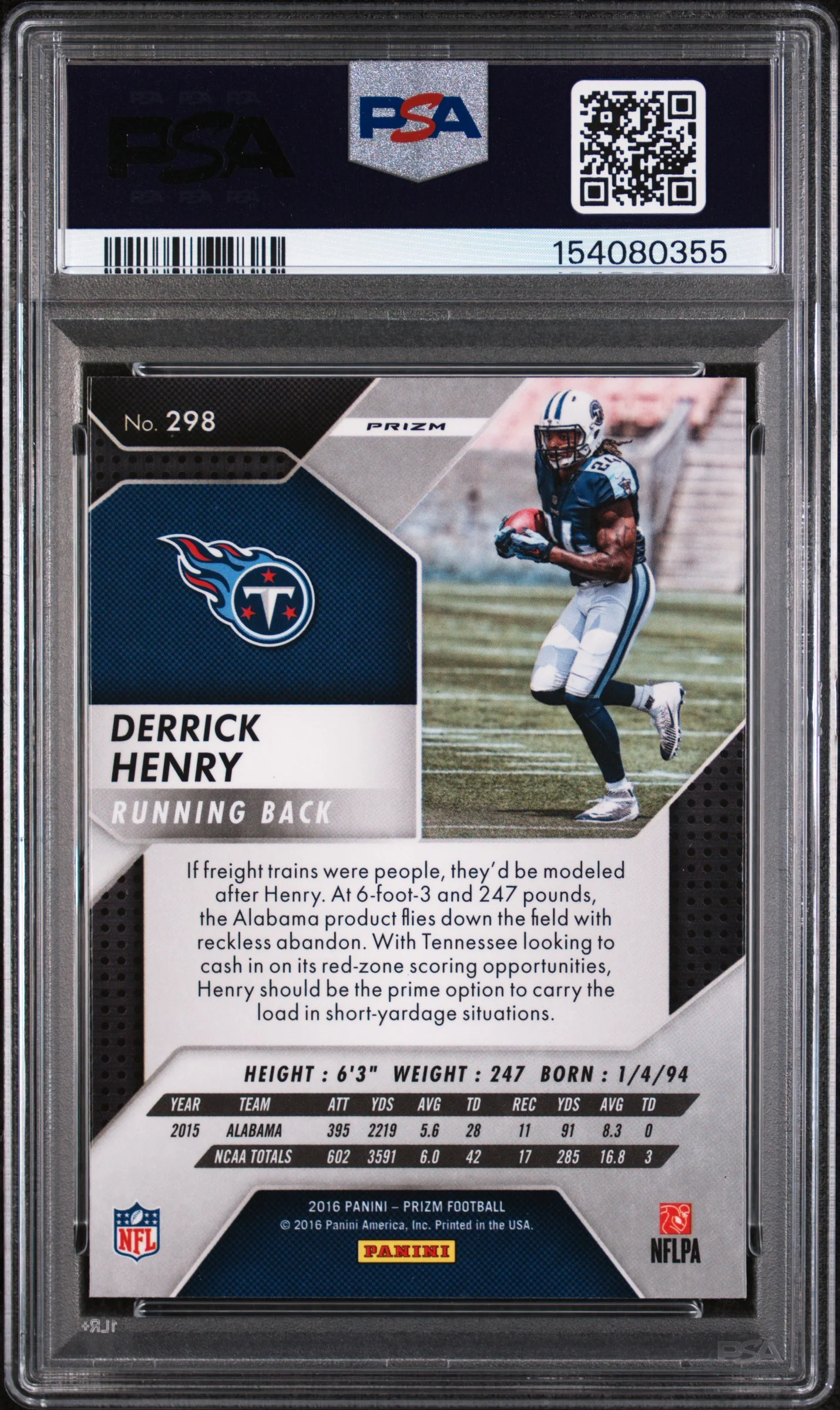 DERRICK HENRY | 2016 PANINI PRIZM 298 | PRIZM | PSA MINT 9 - Image 2