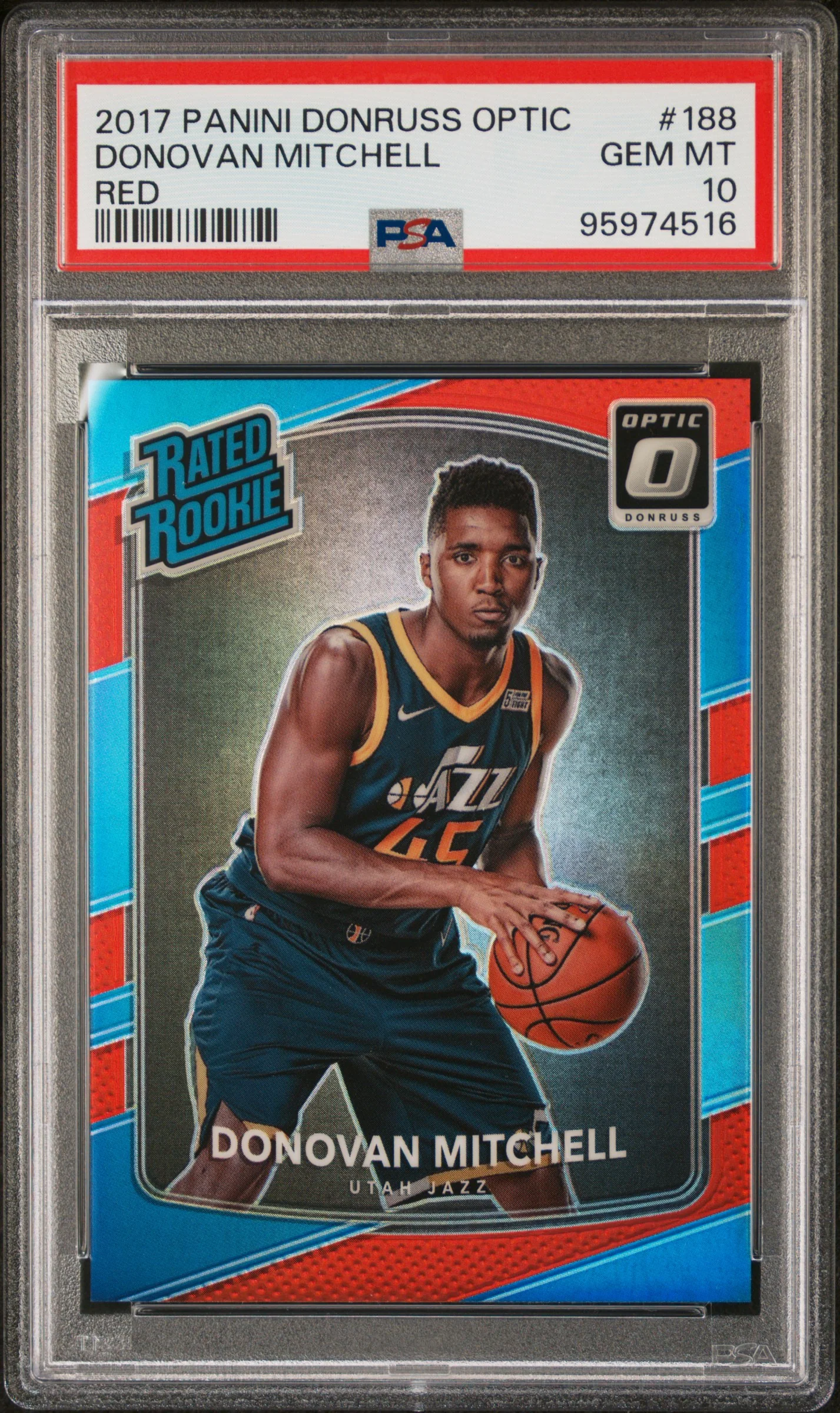 DONOVAN MITCHELL | 2017 PANINI DONRUSS OPTIC 188 | RED | PSA GEM MT 10