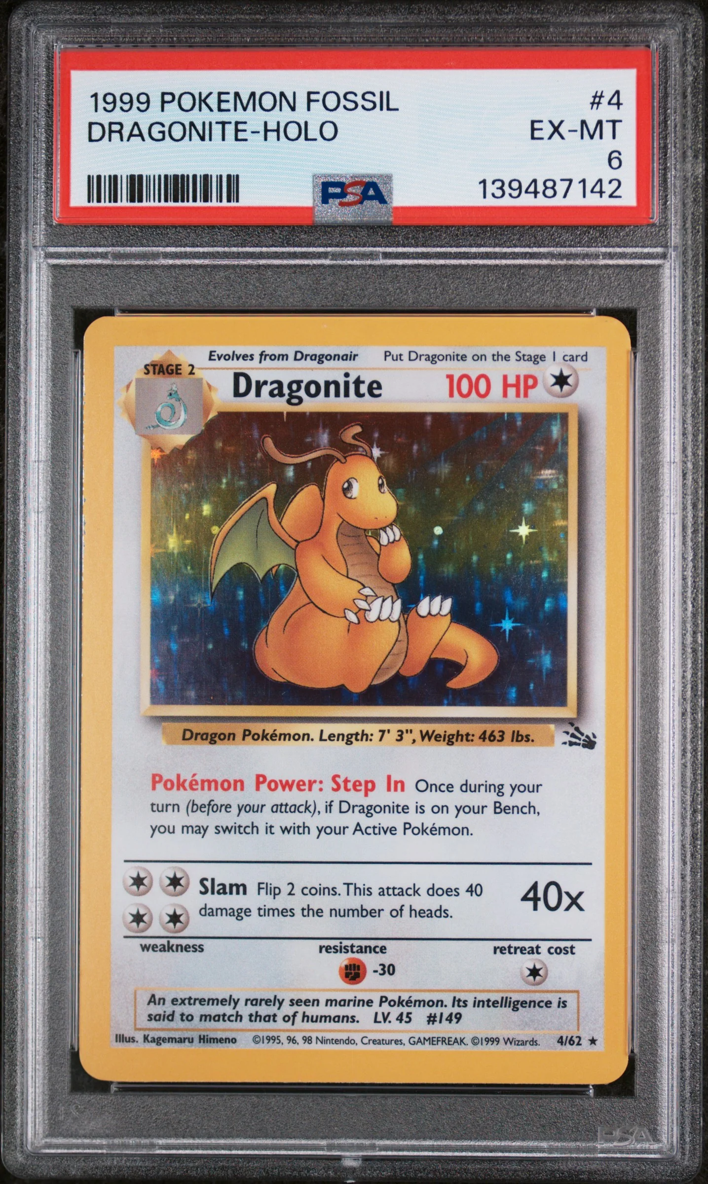 DRAGONITE-HOLO | 1999 POKEMON FOSSIL 4 | PSA EX-MT 6