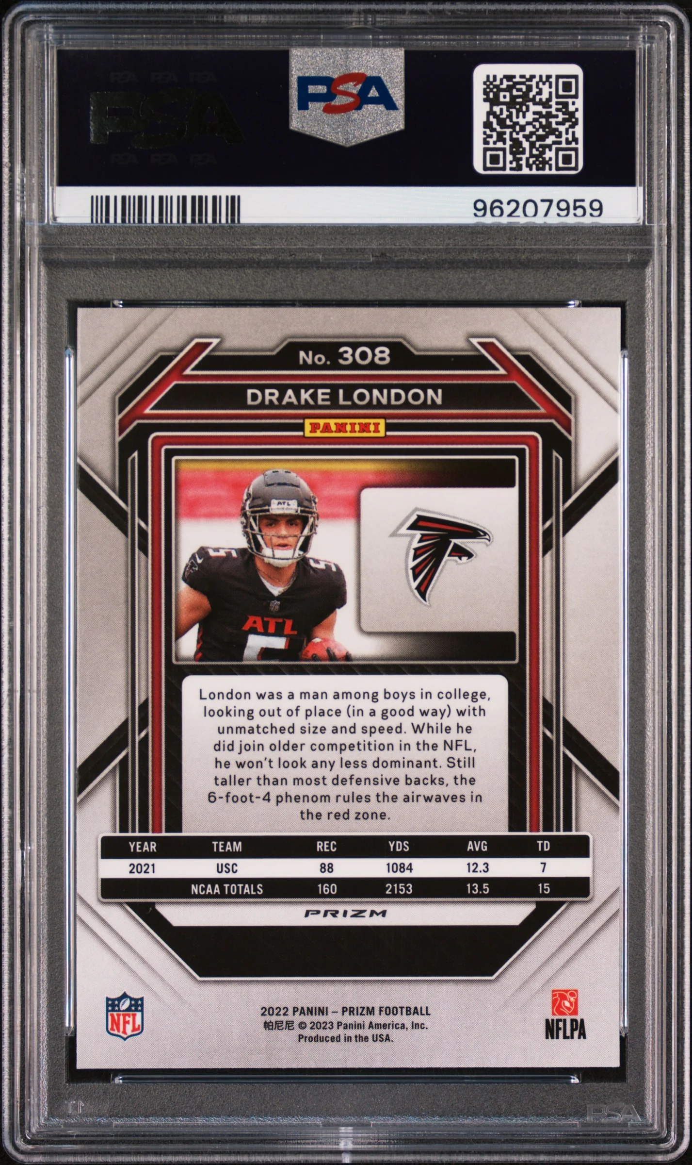 DRAKE LONDON | 2022 PANINI PRIZM 308 | GREEN PRIZM | PSA GEM MT 10 - Image 2