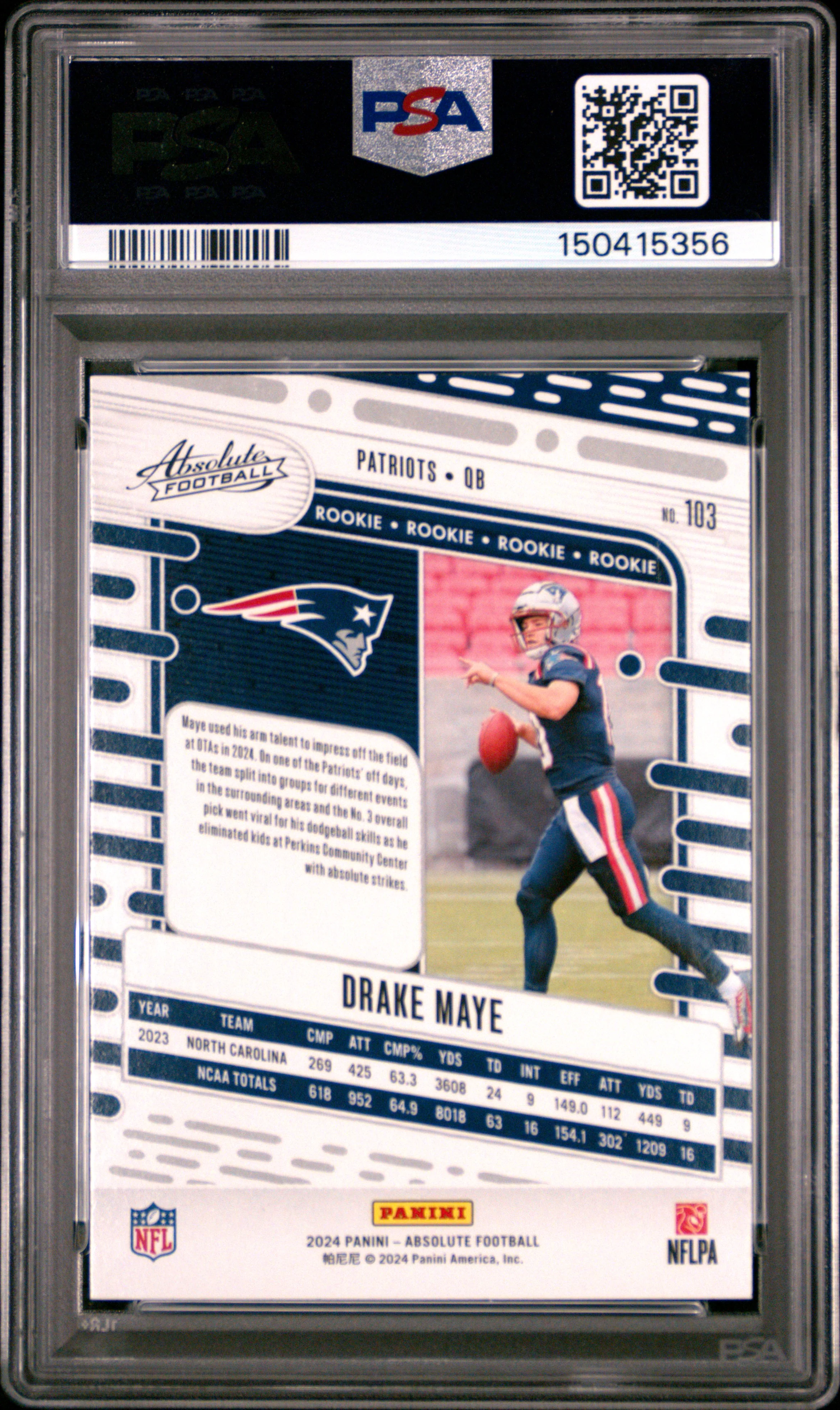 DRAKE MAYE | 2024 PANINI ABSOLUTE 103 | RED AND BLUE | PSA GEM MT 10 - Image 2