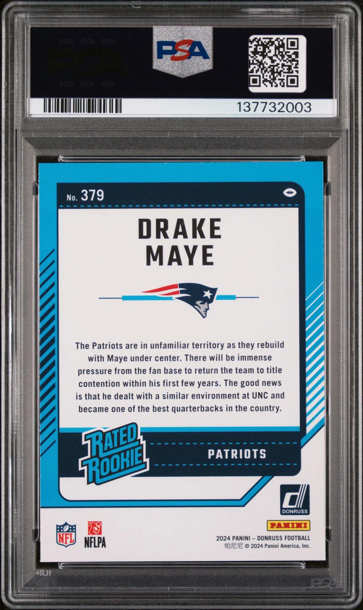 DRAKE MAYE | 2024 PANINI DONRUSS 379 | PSA MINT 9 - Image 2