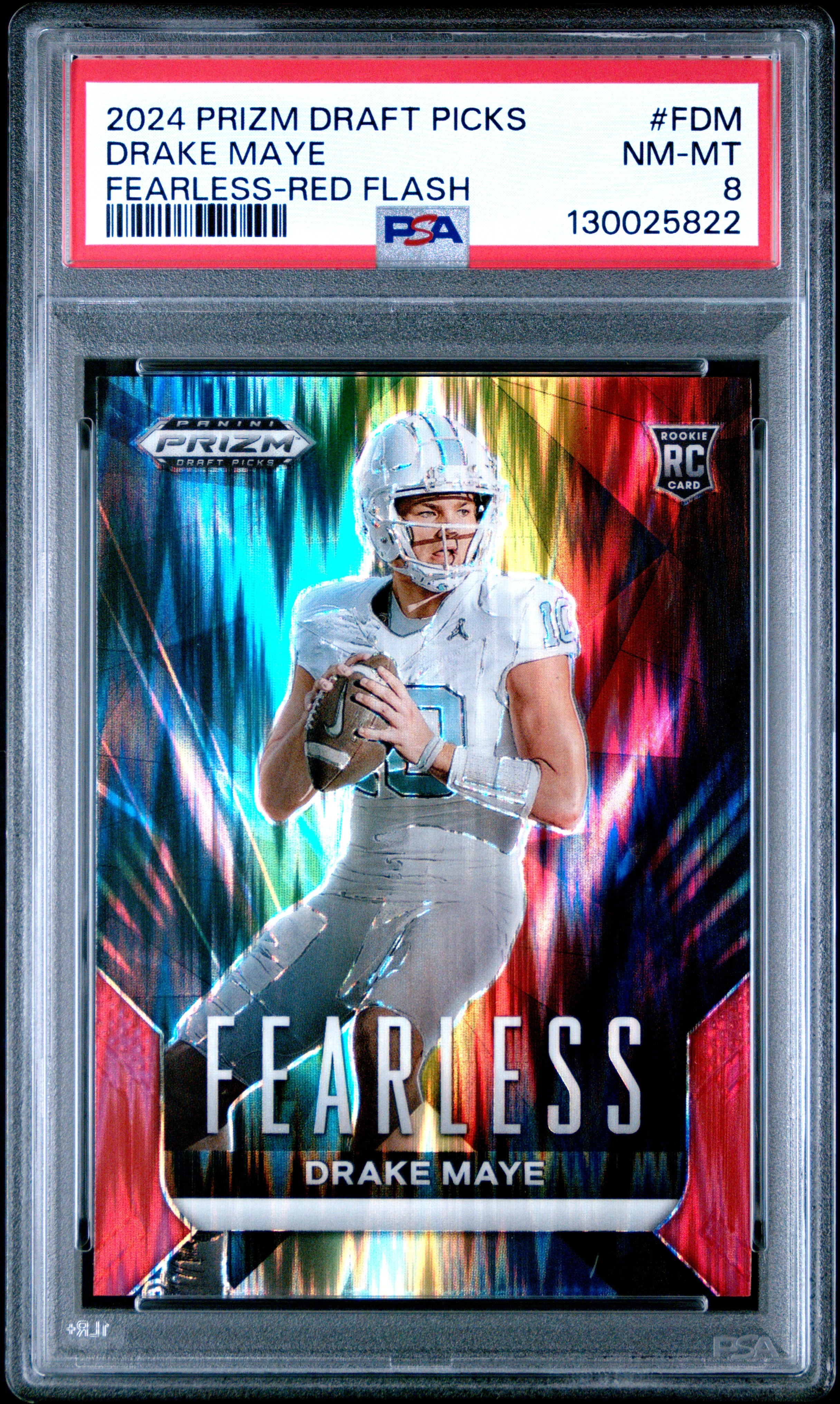 DRAKE MAYE | 2024 PANINI PRIZM DRAFT PICKS FEARLESS FDM | FEARLESS-RED FLASH | PSA NM-MT 8
