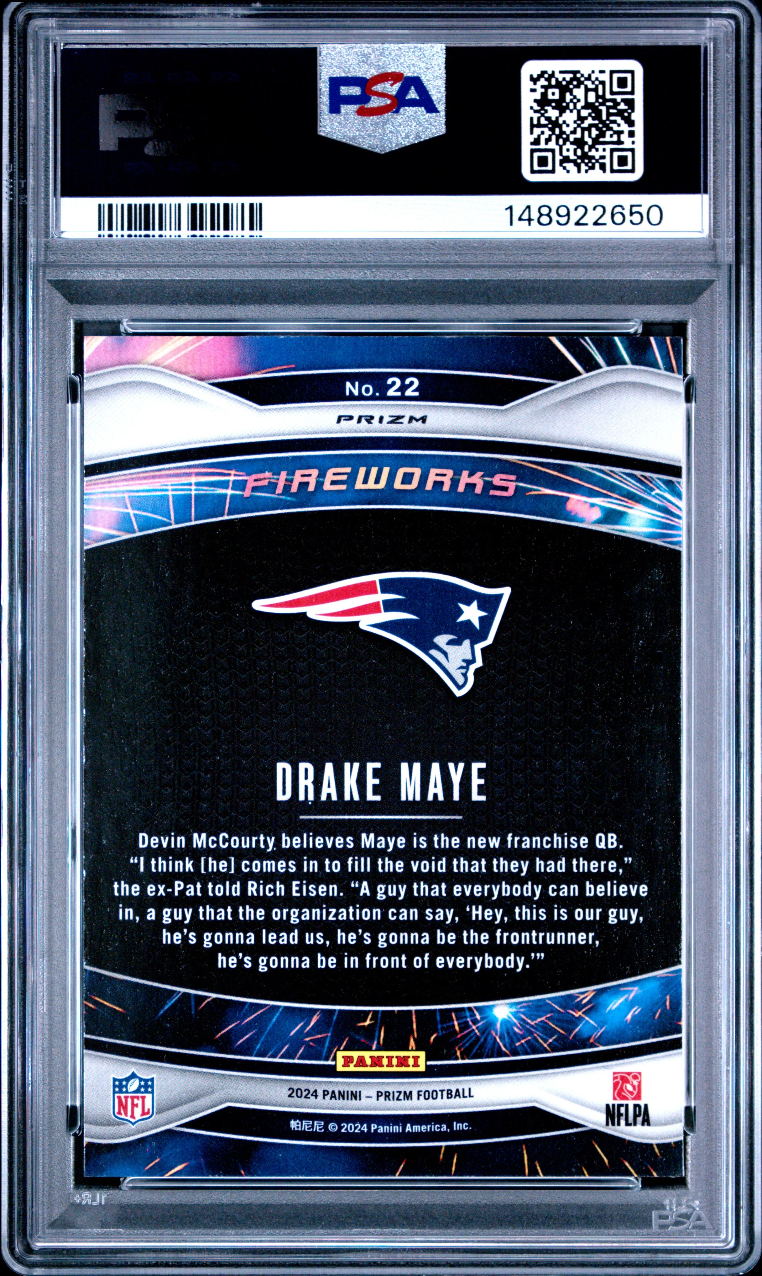 DRAKE MAYE | 2024 PANINI PRIZM FIREWORKS 22 | FIREWORKS-GREEN WAVE | PSA GEM MT 10 - Image 2