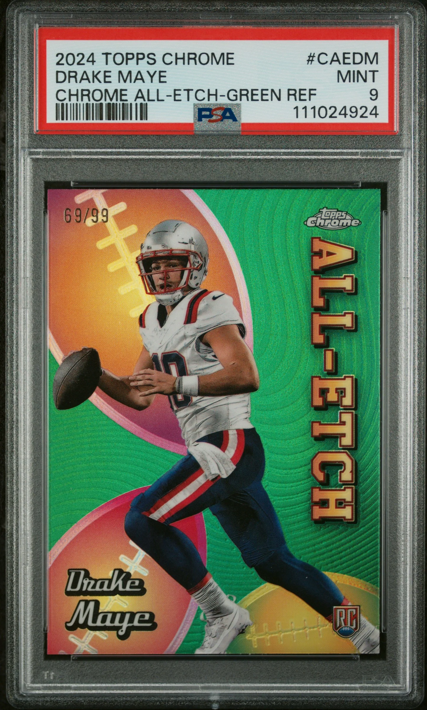 DRAKE MAYE | 2024 TOPPS CHROME CHROME ALL-ETCH CAEDM | CHROME ALL-ETCH-GREEN REF | PSA MINT 9