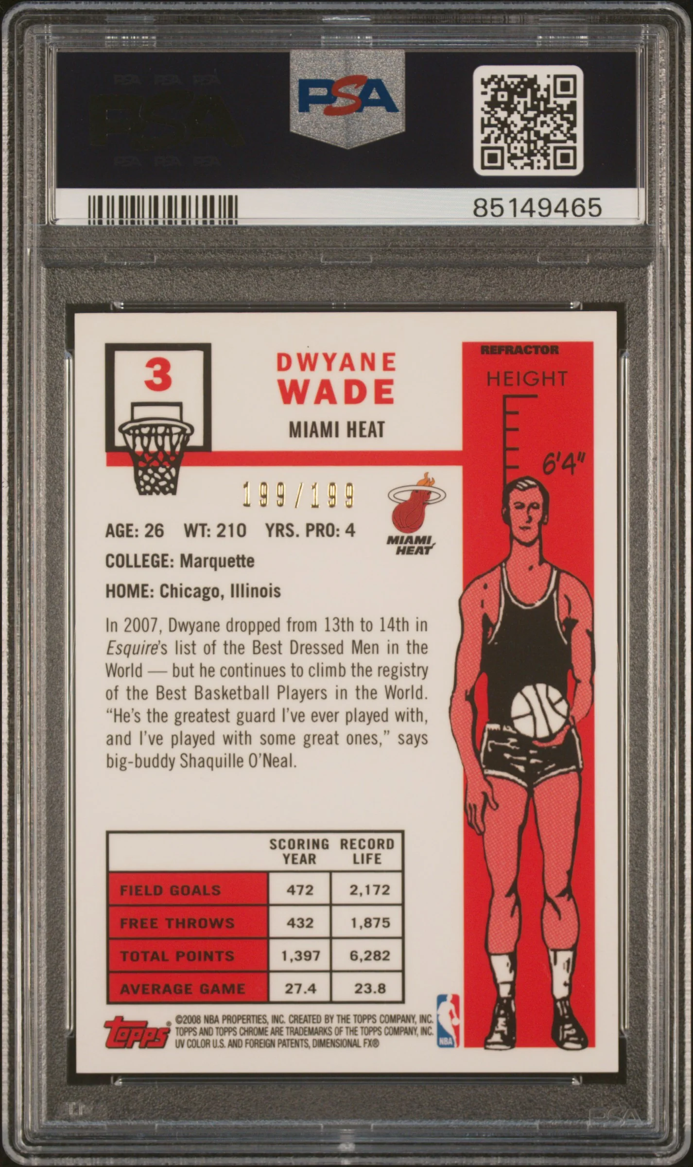 DWYANE WADE | 2007 TOPPS CHROME 3 | 1957-58 VRTN-ORANGE REF. | PSA MINT 9 - Image 2
