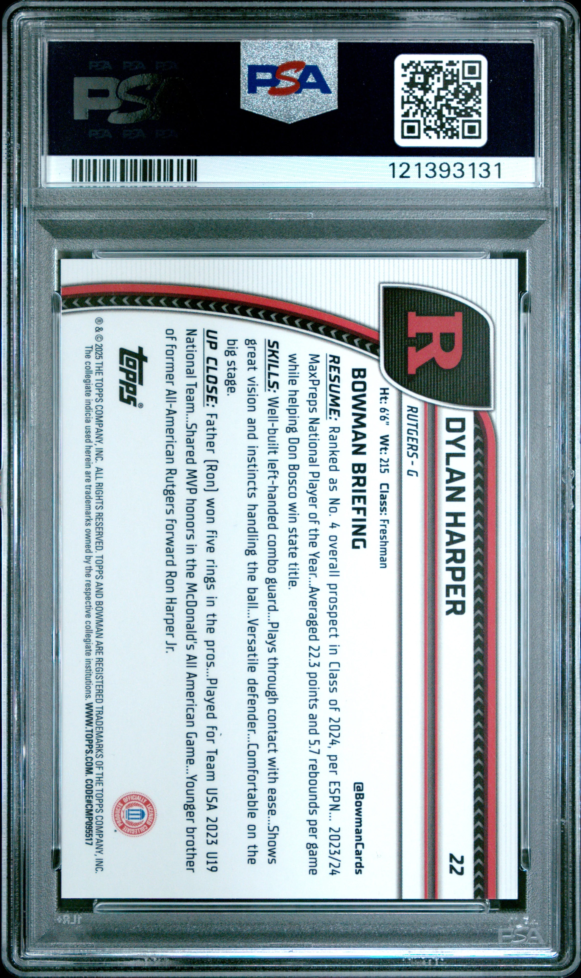 DYLAN HARPER | 2024 BOWMAN CHROME UNIVERSITY 22 | BLACK REFRACTOR | PSA GEM MT 10 - Image 2