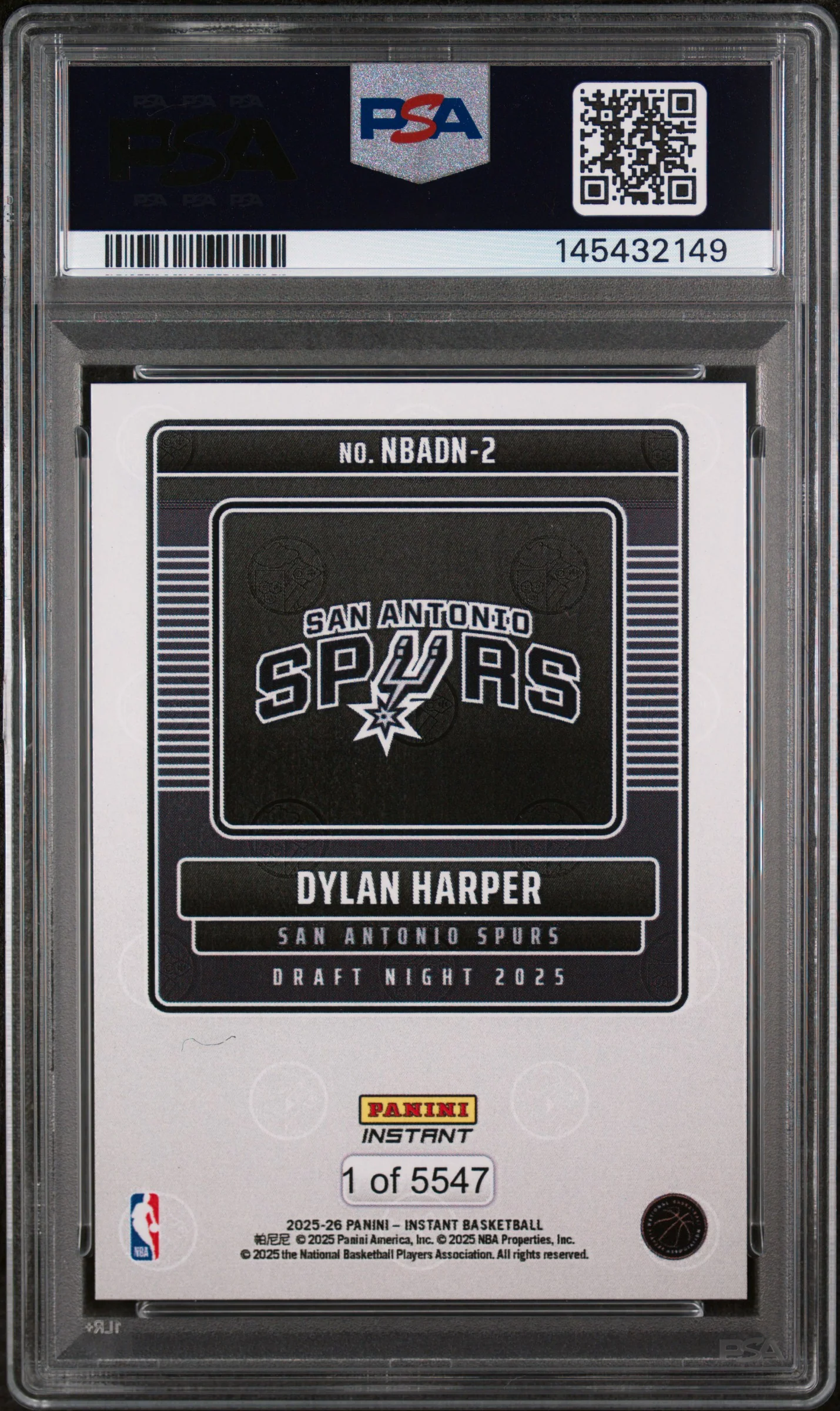DYLAN HARPER | 2025 PANINI INSTANT NBA DRAFT NIGHT 2 | PSA GEM MT 10 - Image 2