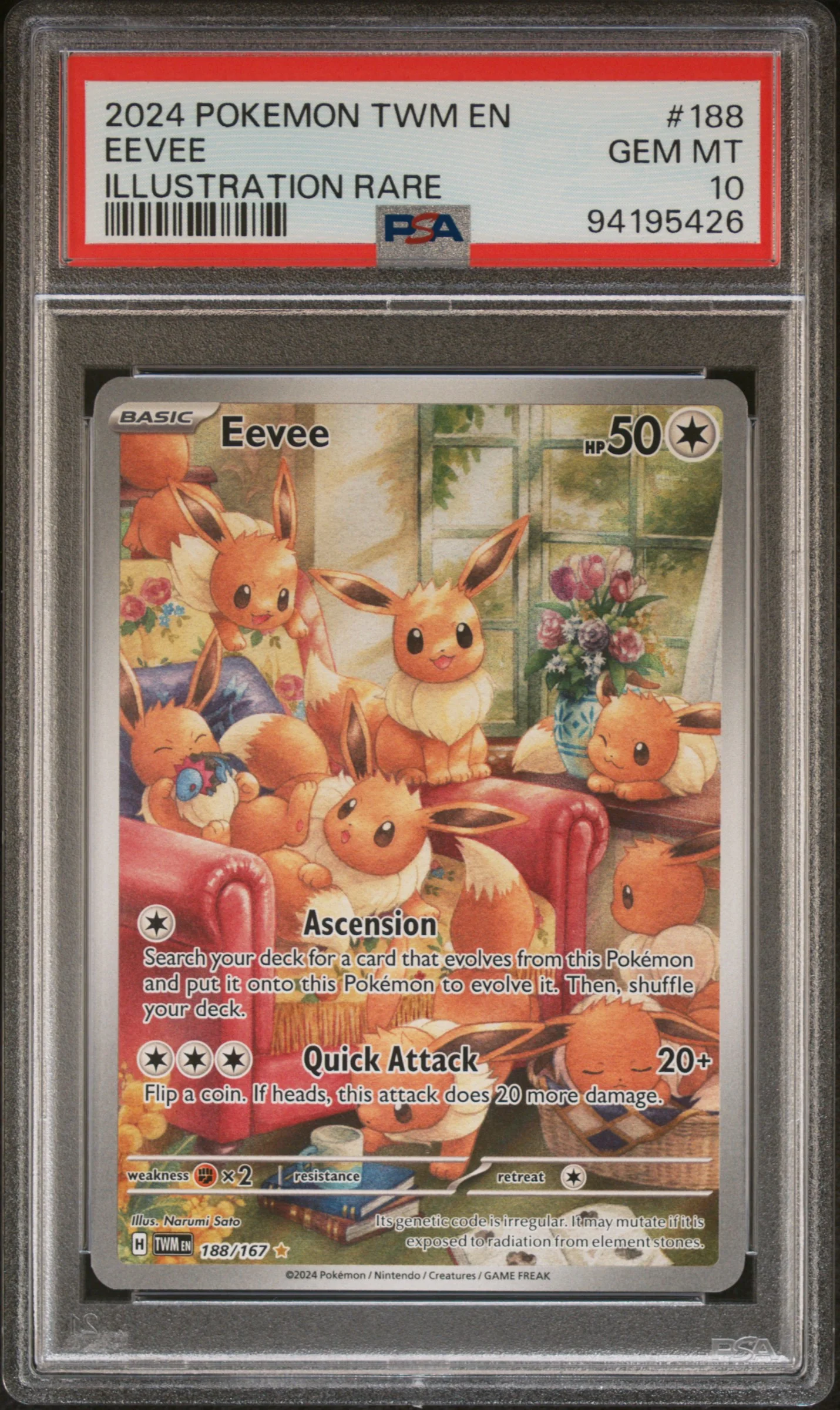 EEVEE | 2024 POKEMON TWM EN-TWILIGHT MASQUERADE 188 | ILLUSTRATION RARE | PSA GEM MT 10