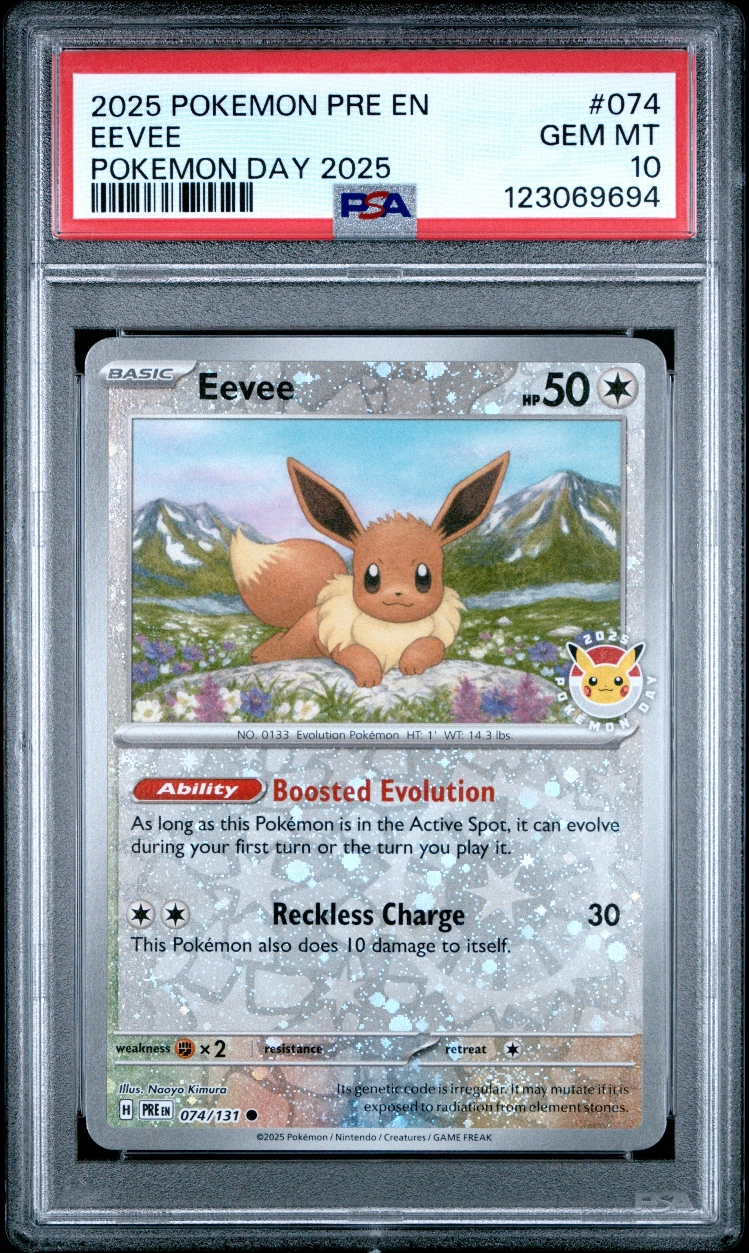 EEVEE | 2025 POKEMON PRE EN-PRISMATIC EVOLUTIONS 074 | POKEMON DAY 2025 | PSA GEM MT 10