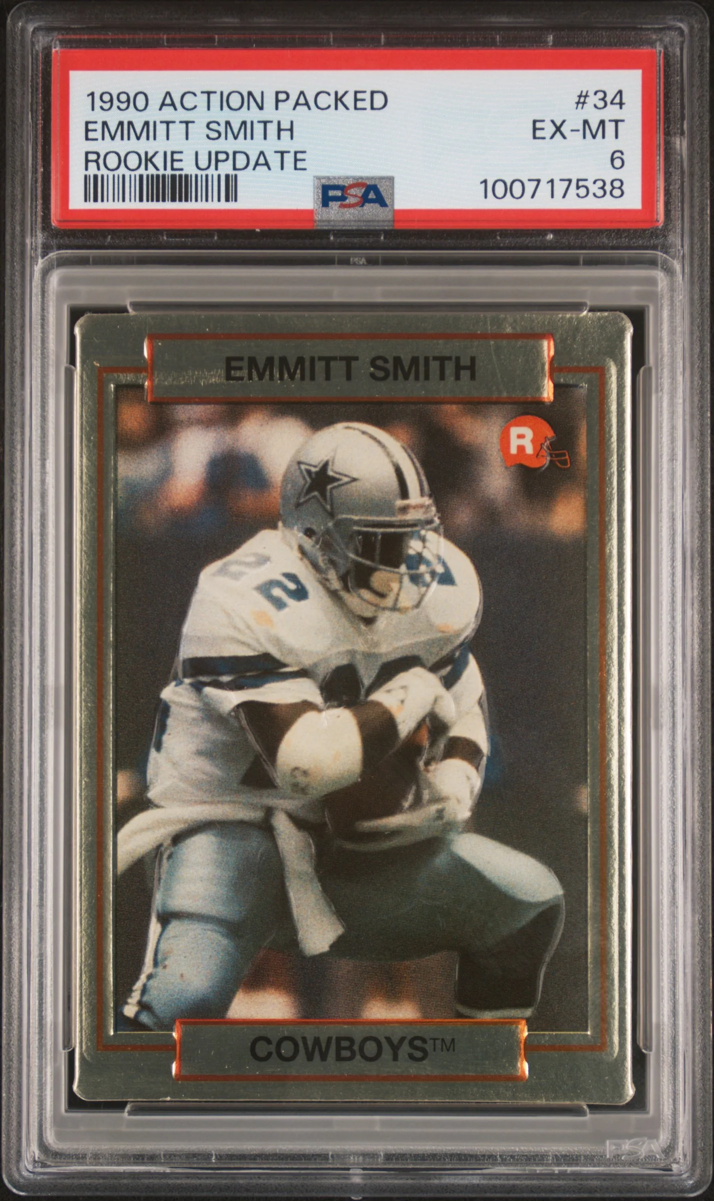 EMMITT SMITH | 1990 ACTION PACKED ROOKIE UPDATE 34 | ROOKIE UPDATE | PSA EX-MT 6