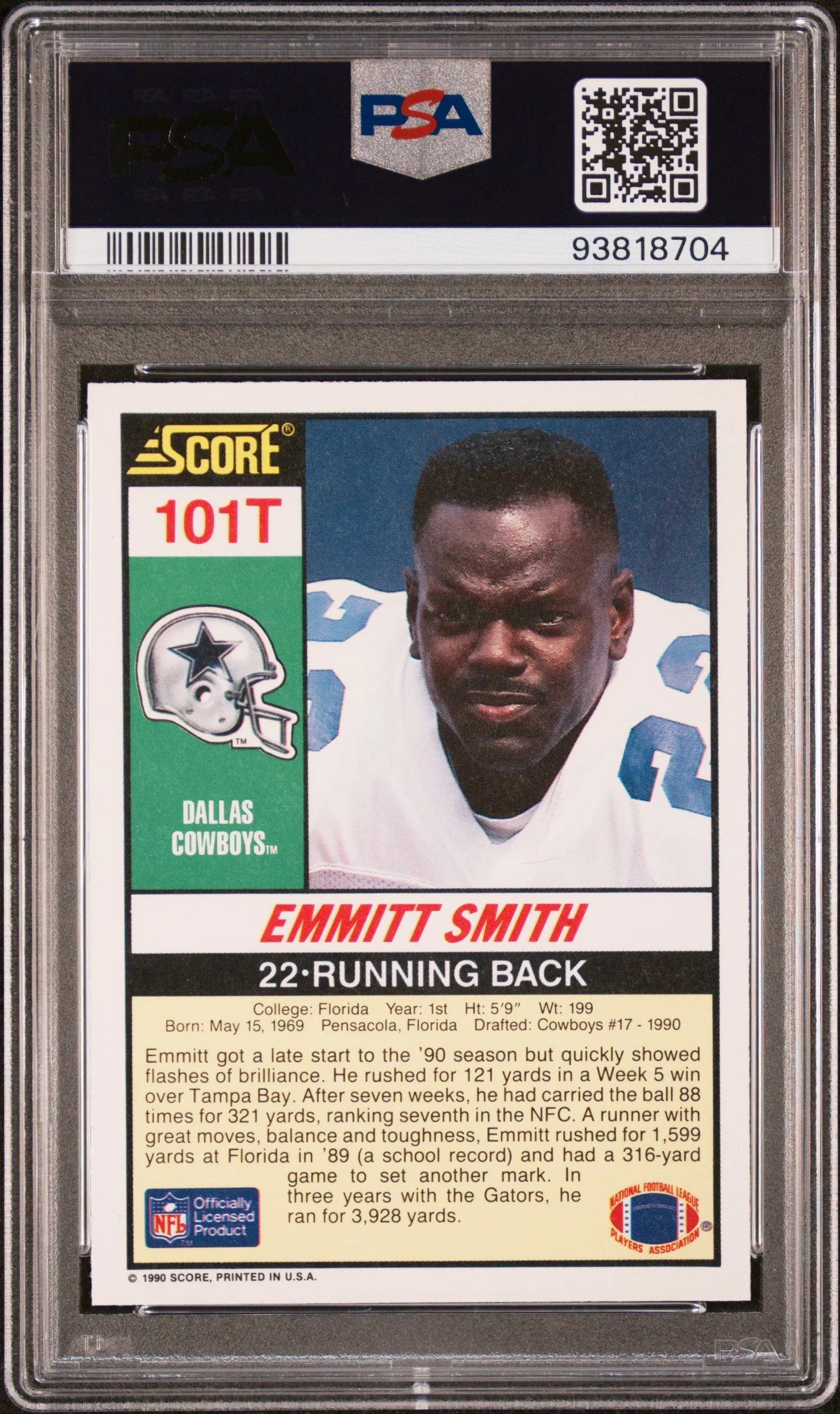 EMMITT SMITH | 1990 SCORE SUPPLEMENTAL 101T | SUPPLEMENTAL | PSA MINT 9 - Image 2