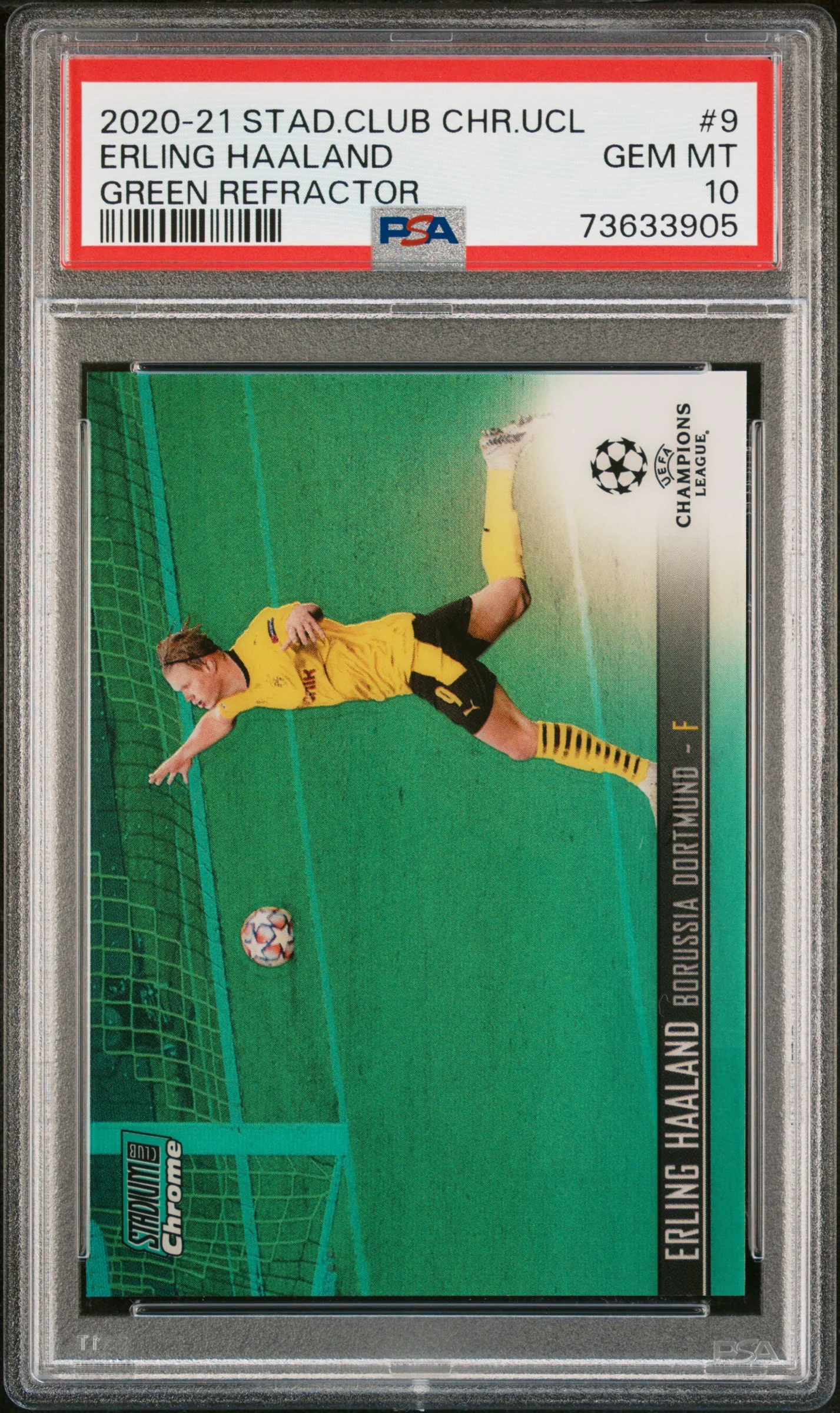 ERLING HAALAND | 2020 STADIUM CLUB CHROME UEFA CHAMPIONS LEAGUE 9 | GREEN REFRACTOR | PSA GEM MT 10