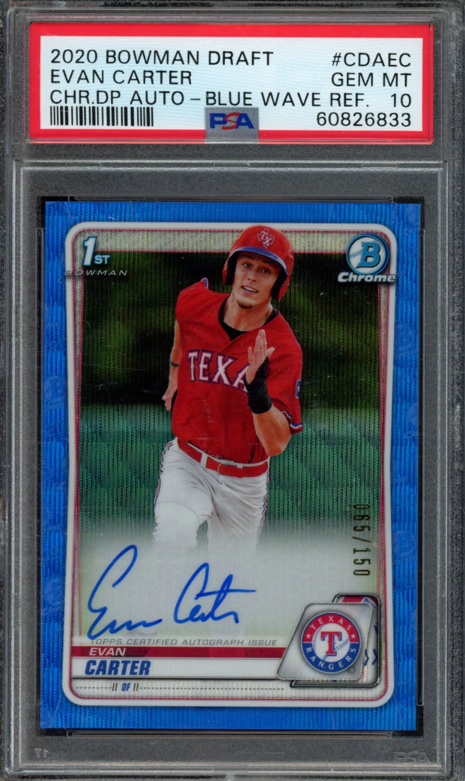 EVAN CARTER | 2020 BOWMAN DRAFT CHROME DRAFT PICKS AUTOGRAPHS | PSA GEM MT 10