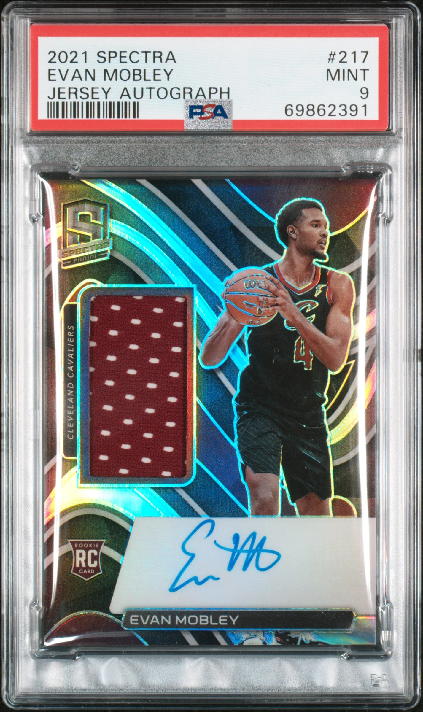 EVAN MOBLEY | 2021 PANINI SPECTRA 217 | JERSEY AUTOGRAPH | PSA MINT 9
