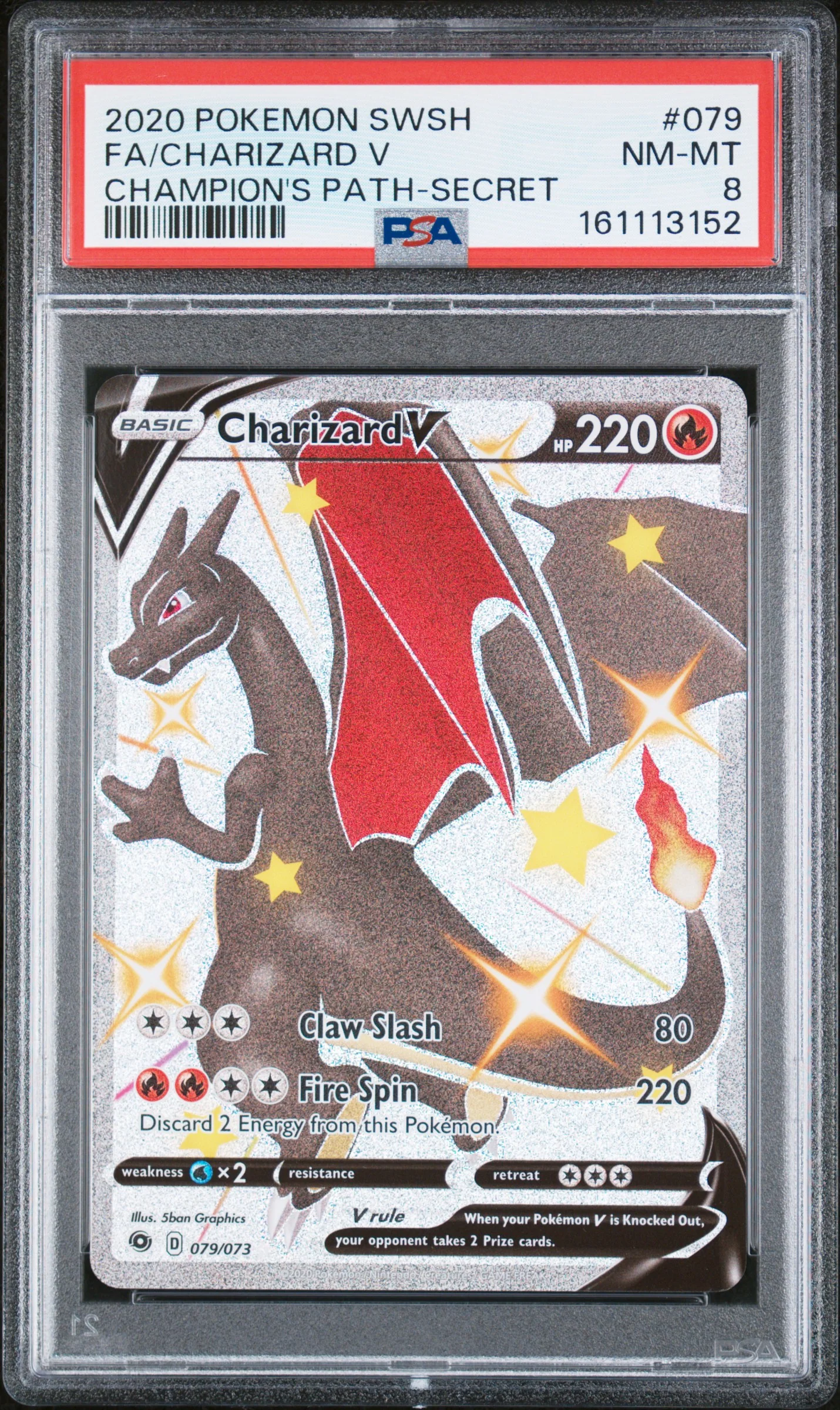 FA/CHARIZARD V | 2020 POKEMON SWORD & SHIELD CHAMPION'S PATH 079 | CHAMPION'S PATH-SECRET | PSA NM-MT 8