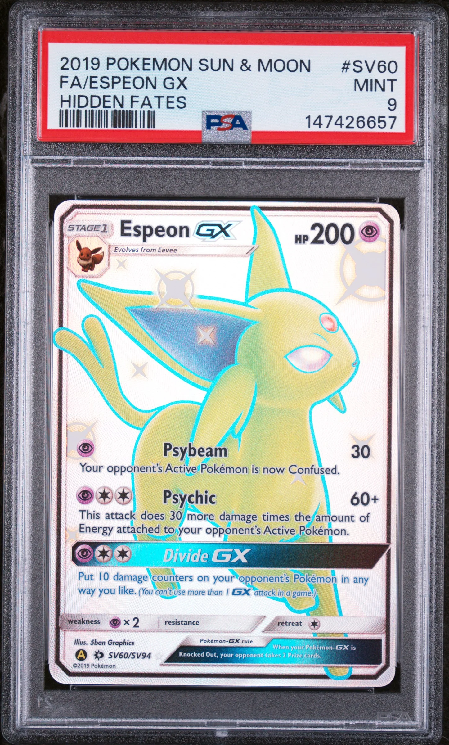FA/ESPEON GX | 2019 POKEMON SUN & MOON HIDDEN FATES SV60 | HIDDEN FATES | PSA MINT 9