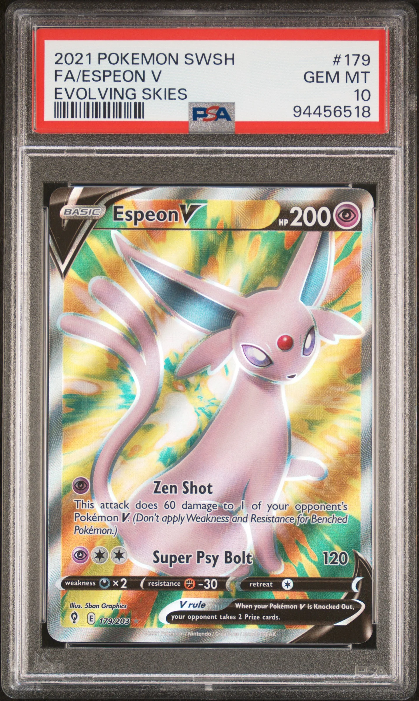 FA/ESPEON V | 2021 POKEMON SWORD & SHIELD EVOLVING SKIES 179 | EVOLVING SKIES | PSA GEM MT 10