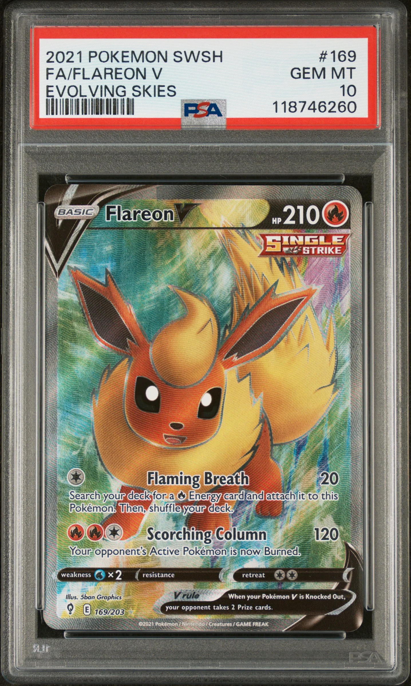 FA/FLAREON V | 2021 POKEMON SWORD & SHIELD EVOLVING SKIES 169 | EVOLVING SKIES | PSA GEM MT 10