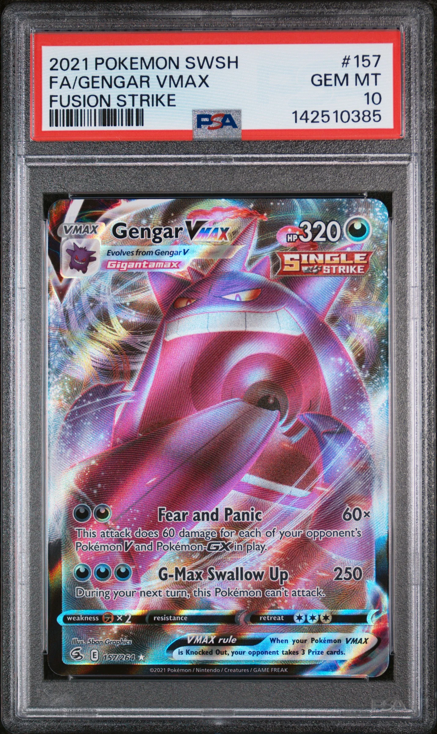 FA/GENGAR VMAX | 2021 POKEMON SWORD & SHIELD FUSION STRIKE 157 | FUSION STRIKE | PSA GEM MT 10