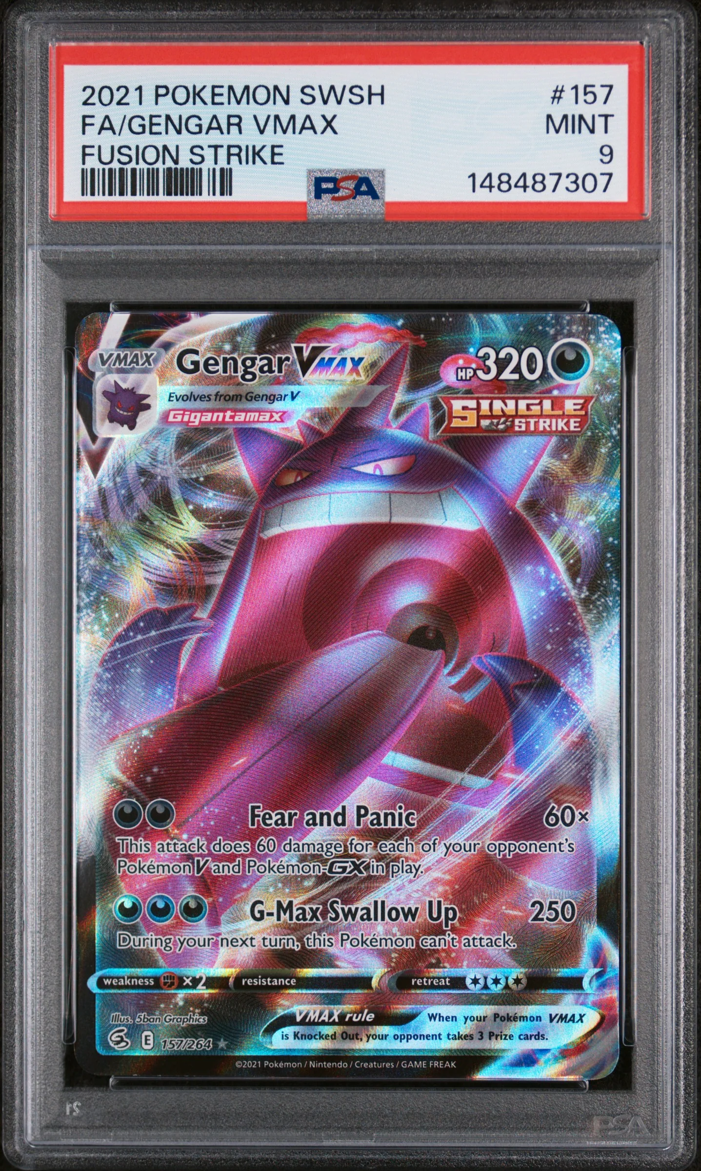FA/GENGAR VMAX | 2021 POKEMON SWORD & SHIELD FUSION STRIKE 157 | FUSION STRIKE | PSA MINT 9