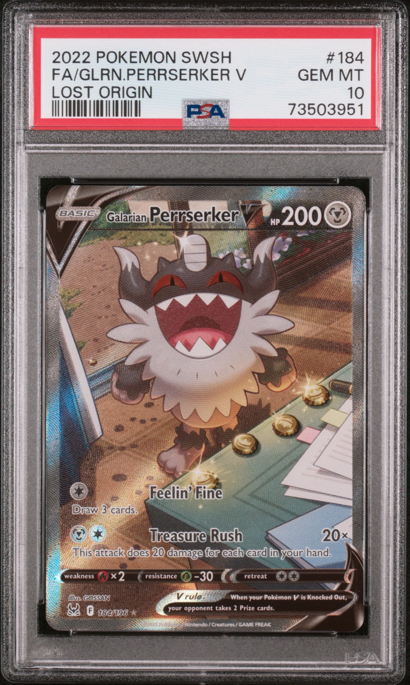 FA/GLRN.PERRSERKER V | 2022 POKEMON SWORD & SHIELD LOST ORIGIN 184 | LOST ORIGIN | PSA GEM MT 10