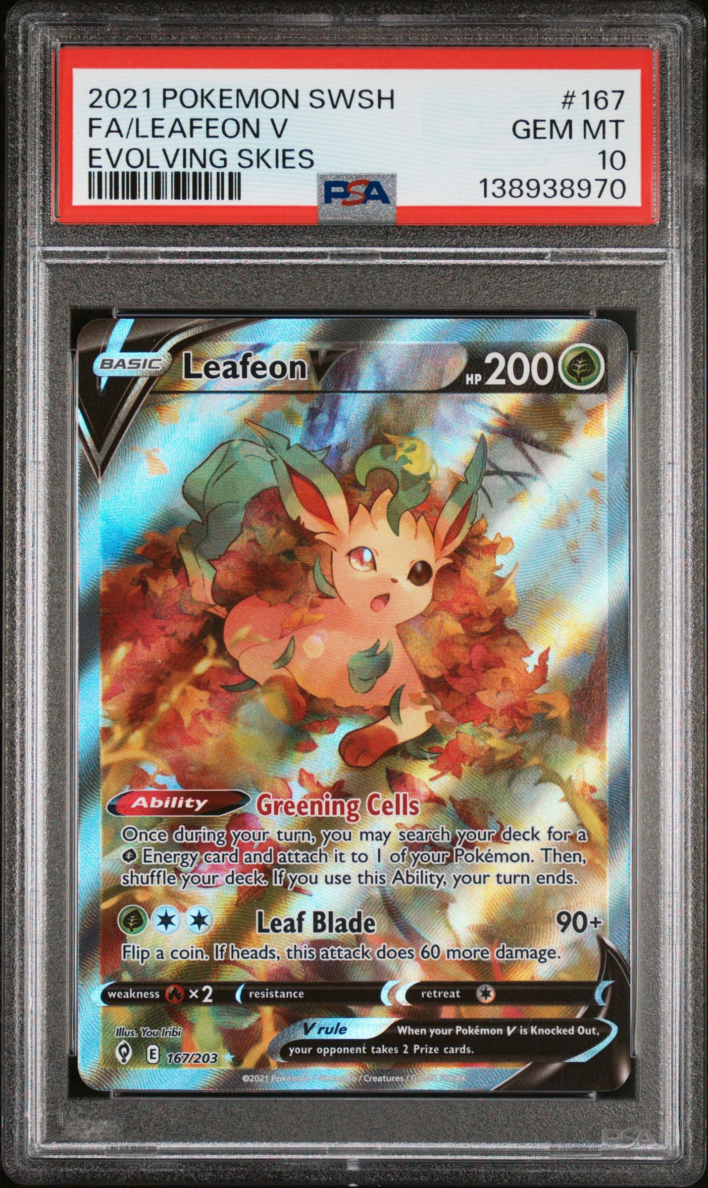 FA/LEAFEON V | 2021 POKEMON SWORD & SHIELD EVOLVING SKIES 167 | EVOLVING SKIES | PSA GEM MT 10