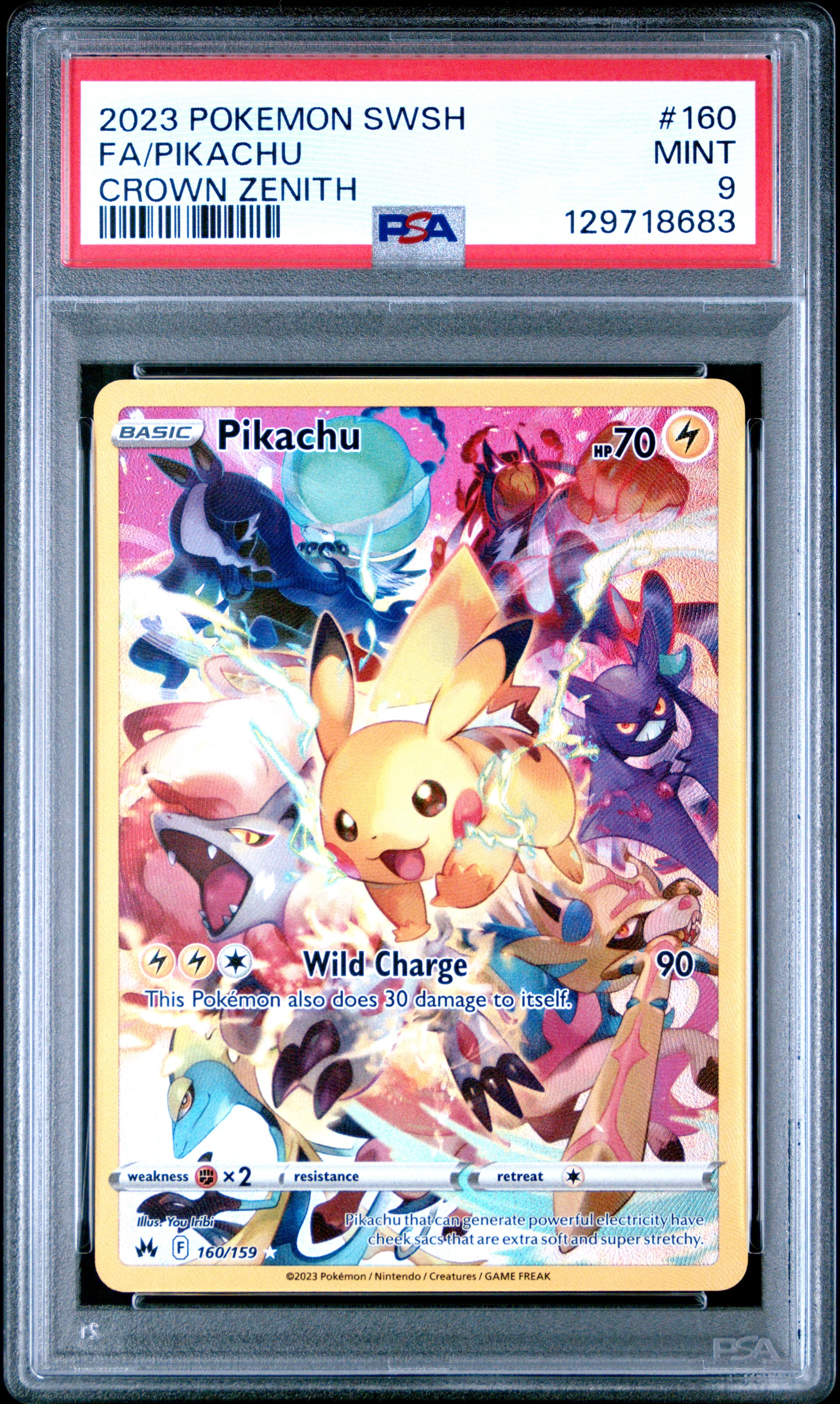 FA/PIKACHU | 2023 POKEMON SWORD AND SHIELD CROWN ZENITH 160 | CROWN ZENITH | PSA MINT 9