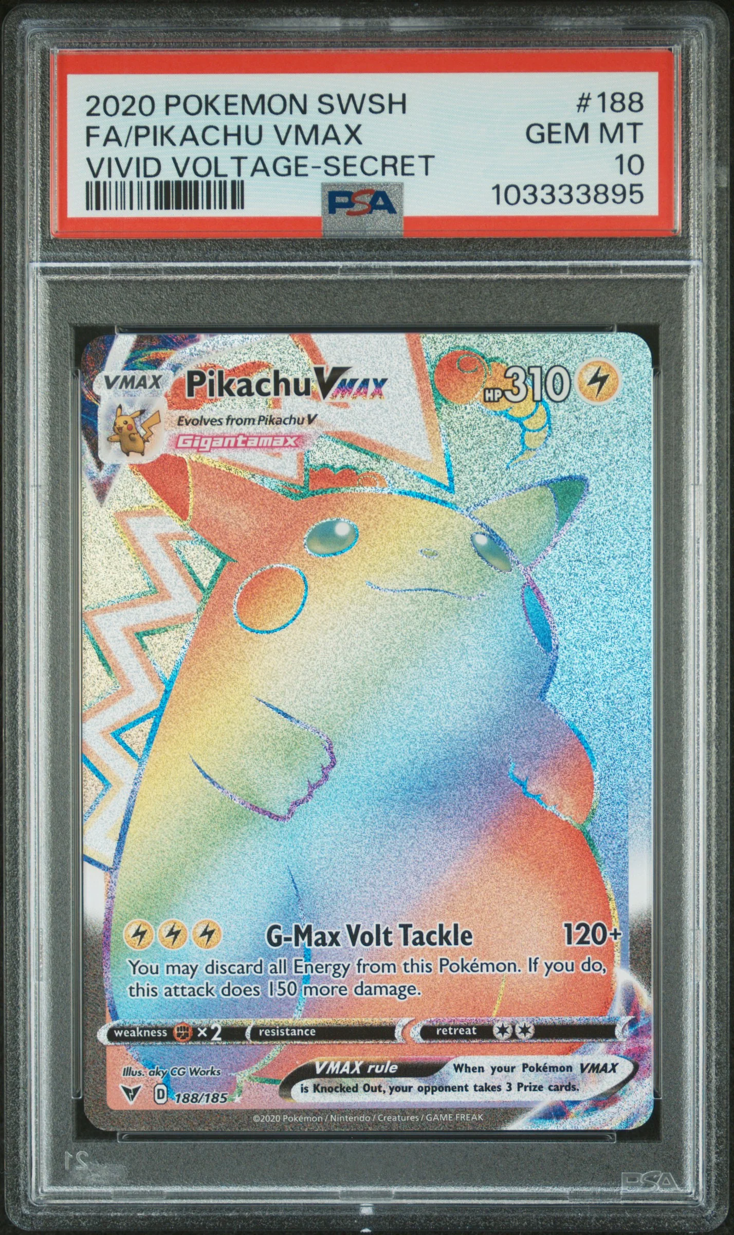 FA/PIKACHU VMAX | 2020 POKEMON SWORD & SHIELD VIVID VOLTAGE 188 | VIVID VOLTAGE-SECRET | PSA GEM MT 10