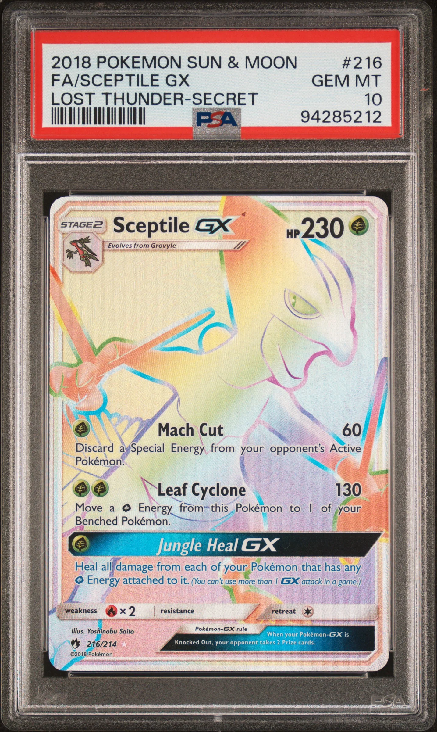FA/SCEPTILE GX | 2018 POKEMON SUN & MOON LOST THUNDER 216 | LOST THUNDER-SECRET | PSA GEM MT 10