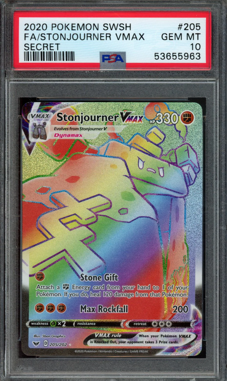 FA/STONJOURNER VMAX | 2020 POKEMON SWORD & SHIELD | PSA GEM MT 10