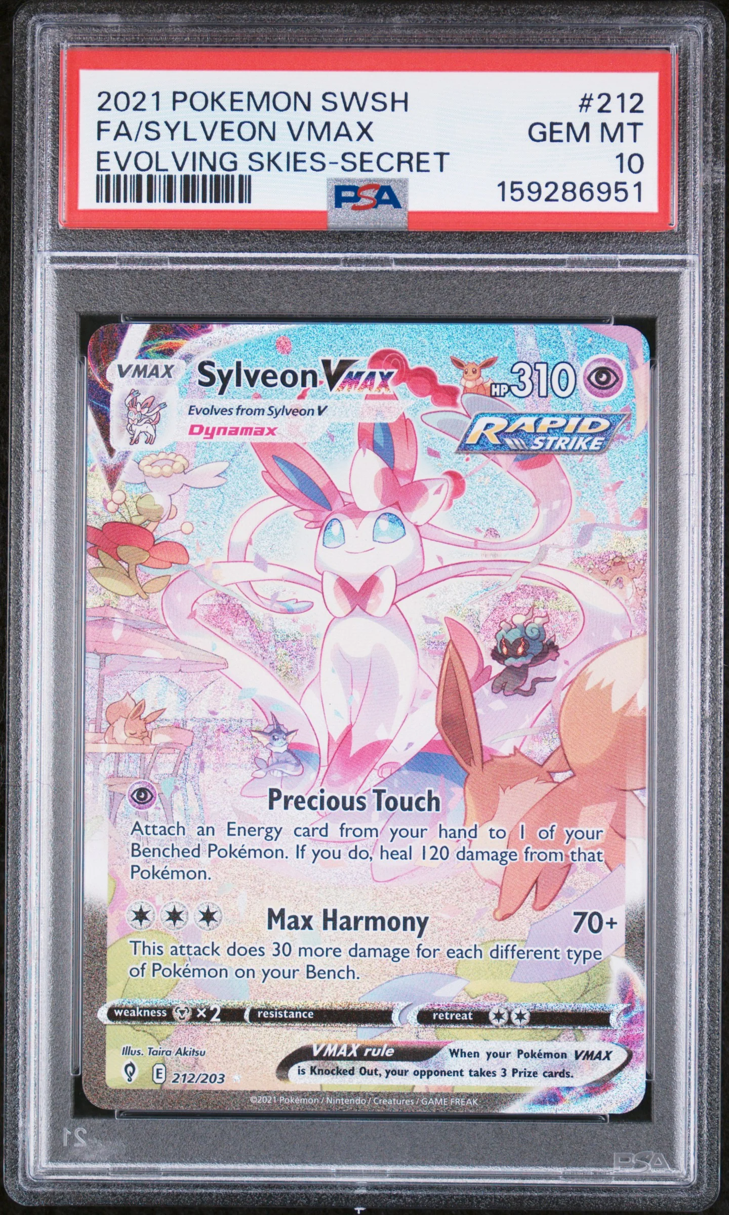 FA/SYLVEON VMAX | 2021 POKEMON SWORD & SHIELD EVOLVING SKIES 212 | EVOLVING SKIES-SECRET | PSA GEM MT 10