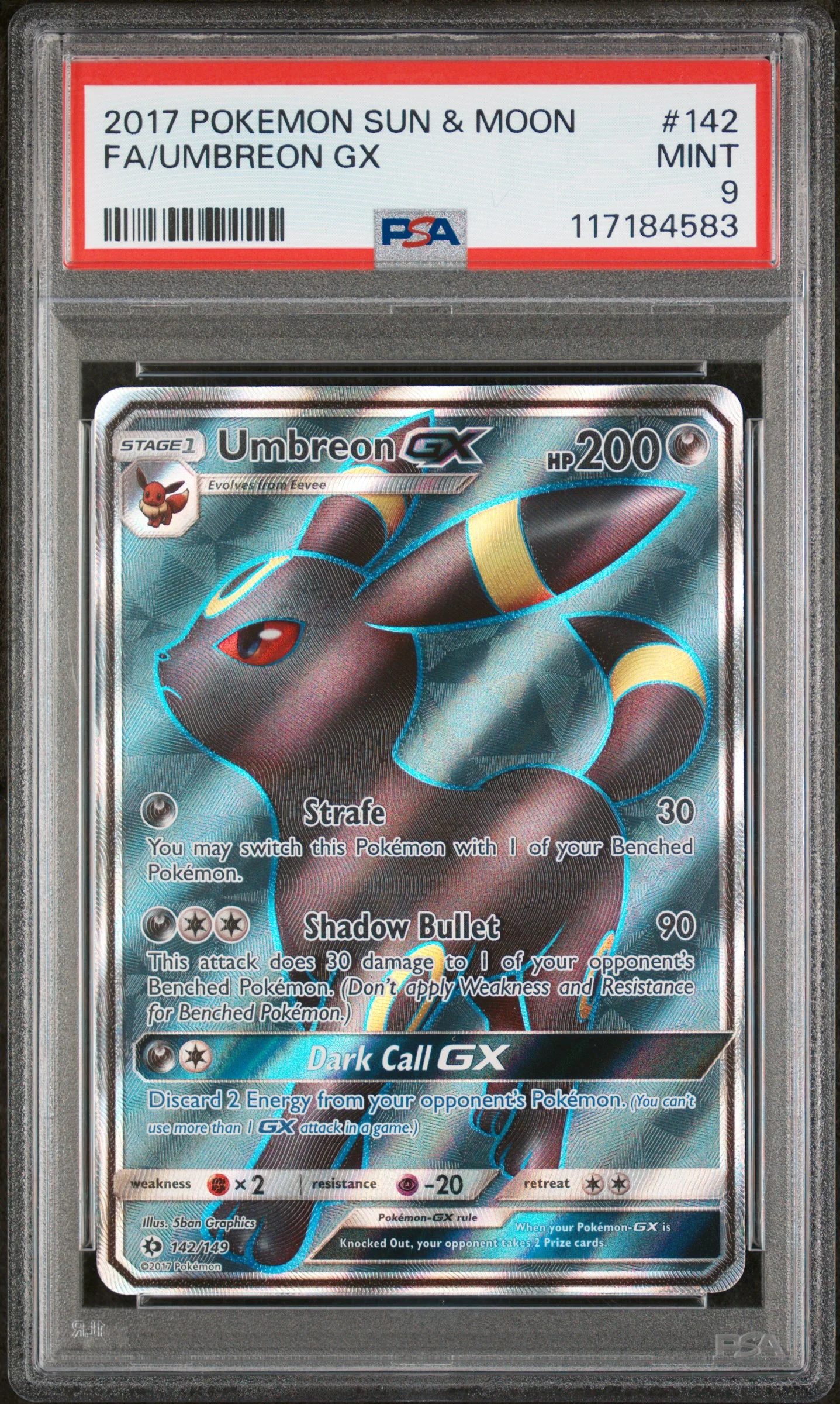 FA/UMBREON GX | 2017 POKEMON SUN & MOON 142 | PSA MINT 9
