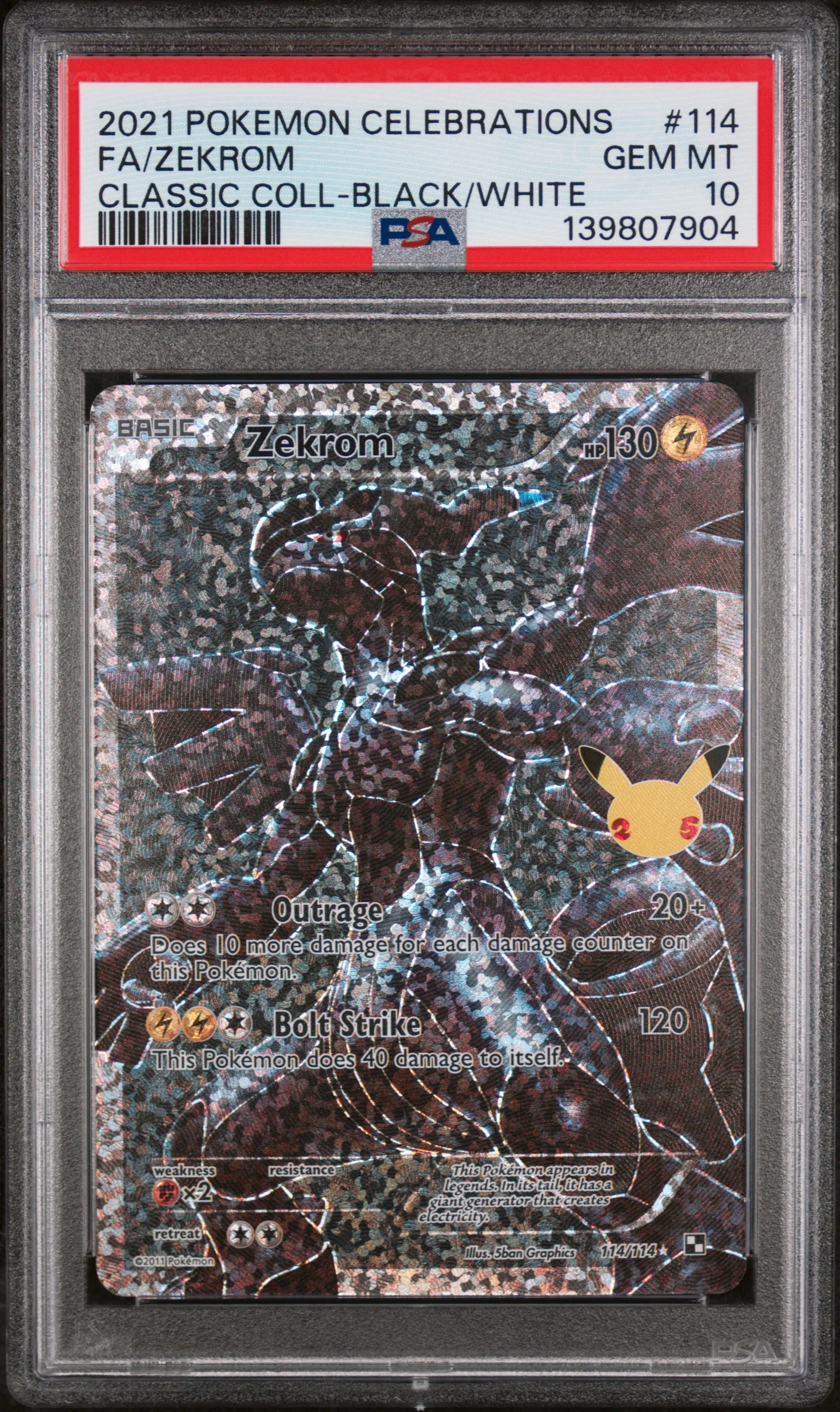 FA/ZEKROM | 2021 POKEMON CELEBRATIONS CLASSIC COLLECTION 114 | CLASSIC COLL-BLACK/WHITE | PSA GEM MT 10