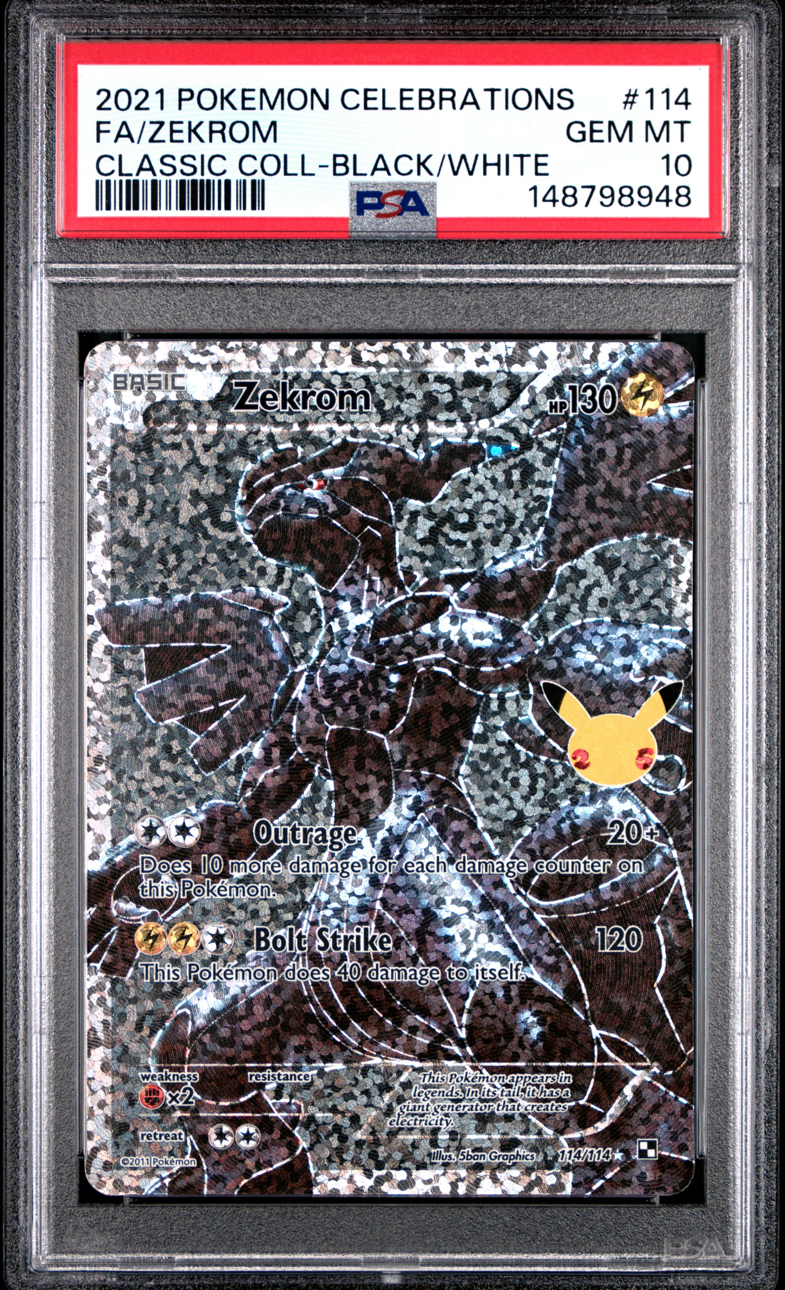 FA/ZEKROM | 2021 POKEMON CELEBRATIONS CLASSIC COLLECTION 114 | CLASSIC COLL-BLACK/WHITE | PSA GEM MT 10