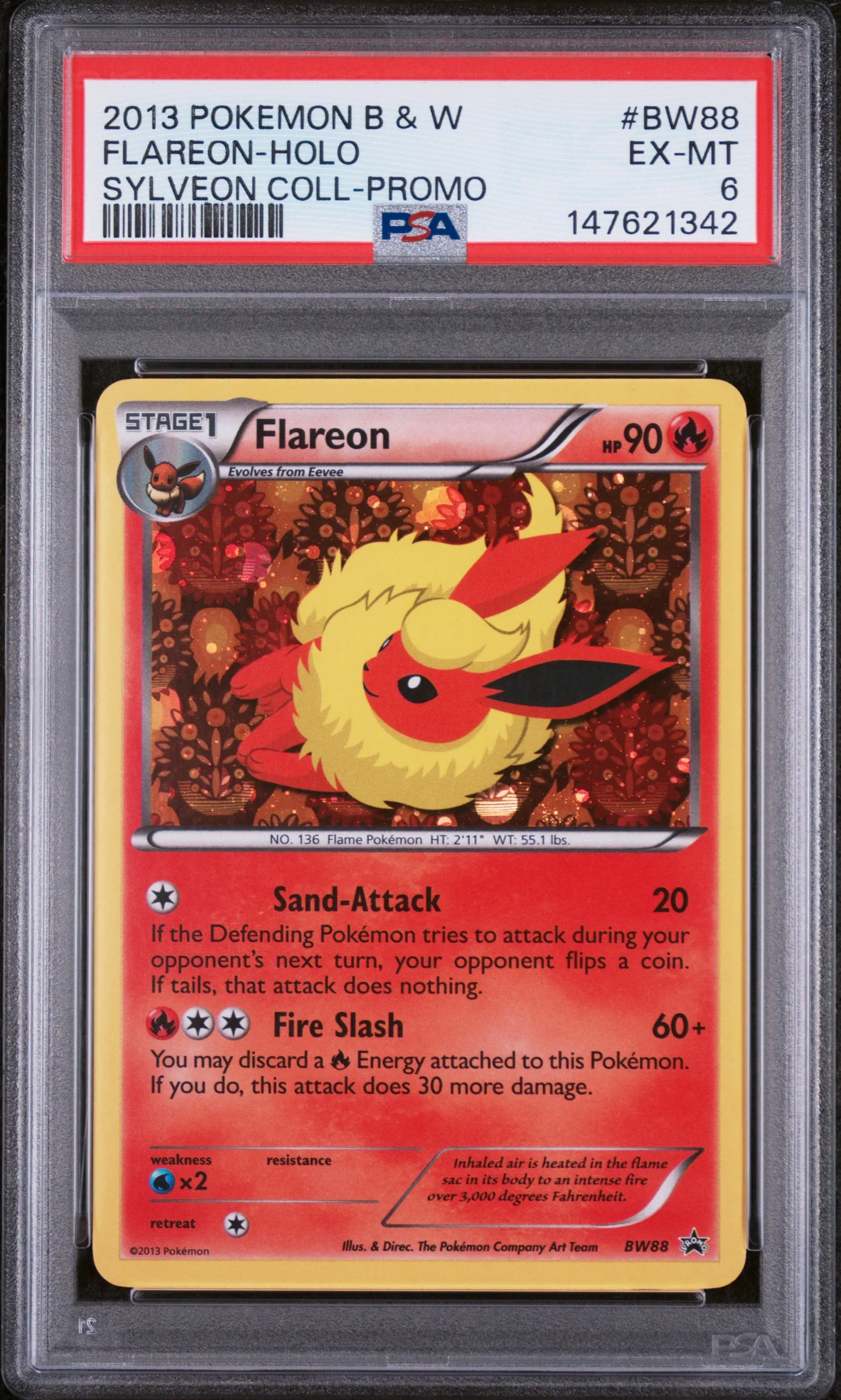 FLAREON-HOLO | 2013 POKEMON BLACK & WHITE PROMO BW88 | SYLVEON COLL-PROMO | PSA EX-MT 6
